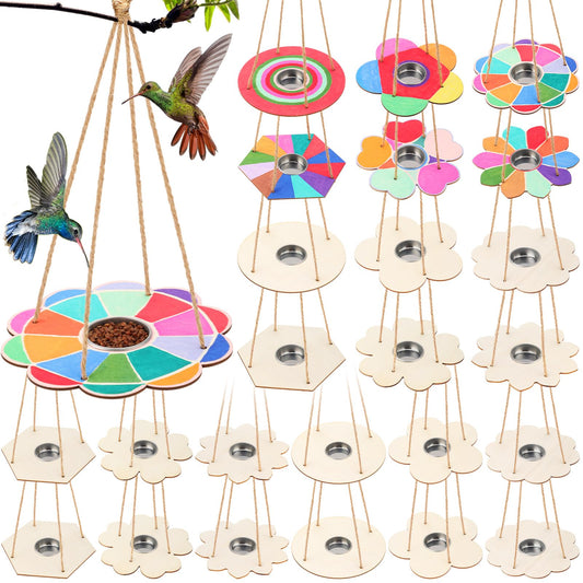 DoubleFill 36 Pcs Bird Feeder Craft Kits for Kids Ages 3-8 Make Your Own Bird Feeders Kids Arts and Crafts DIY Wooden Art Painting Flock Feeders for Outside DIY Craft for Garden Outdoor Decoration