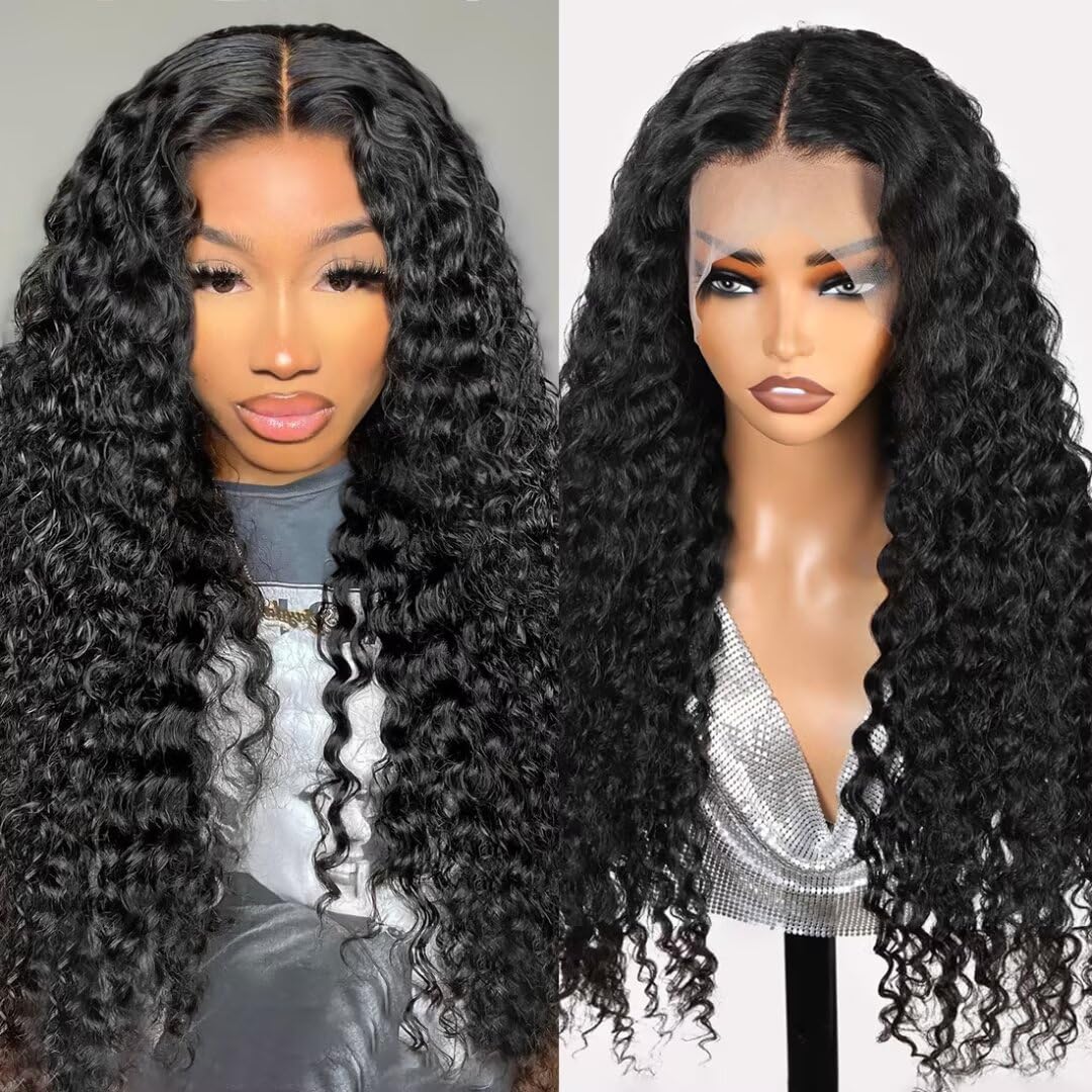 PEWDCCFD 22 Inch 13x6 Deep Wave Lace Front Wigs Human Hair Wigs for Women 200% Density HD Lace Front Wigs Human Hair Deep Curly Lace Frontal Wigs Human Hair Pre Plucked with Baby Hair Natural Black