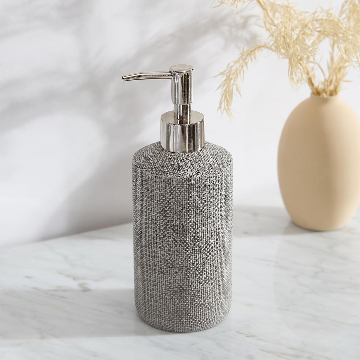 Tahari Home - Bathroom Set, Resin Countertop Accessories, Includes Toothbrush Holder, Tumbler, Vanity Tray & Lotion Pump, Textured Design (Astor Light Grey, 4-Piece)