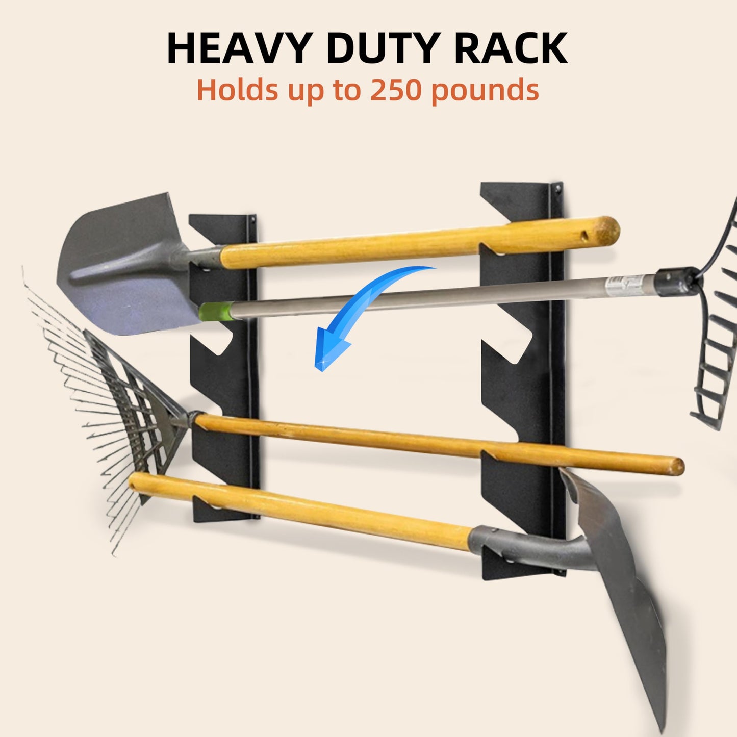 CZWL&HG Garage Tool Organizer Wall Mount – Heavy-Duty Solid Steel Rack for Shovels, Rakes, Long-Handled Tools – Horizontal Shed/Yard Storage Holds 250 lbs with Rustproof Mounts