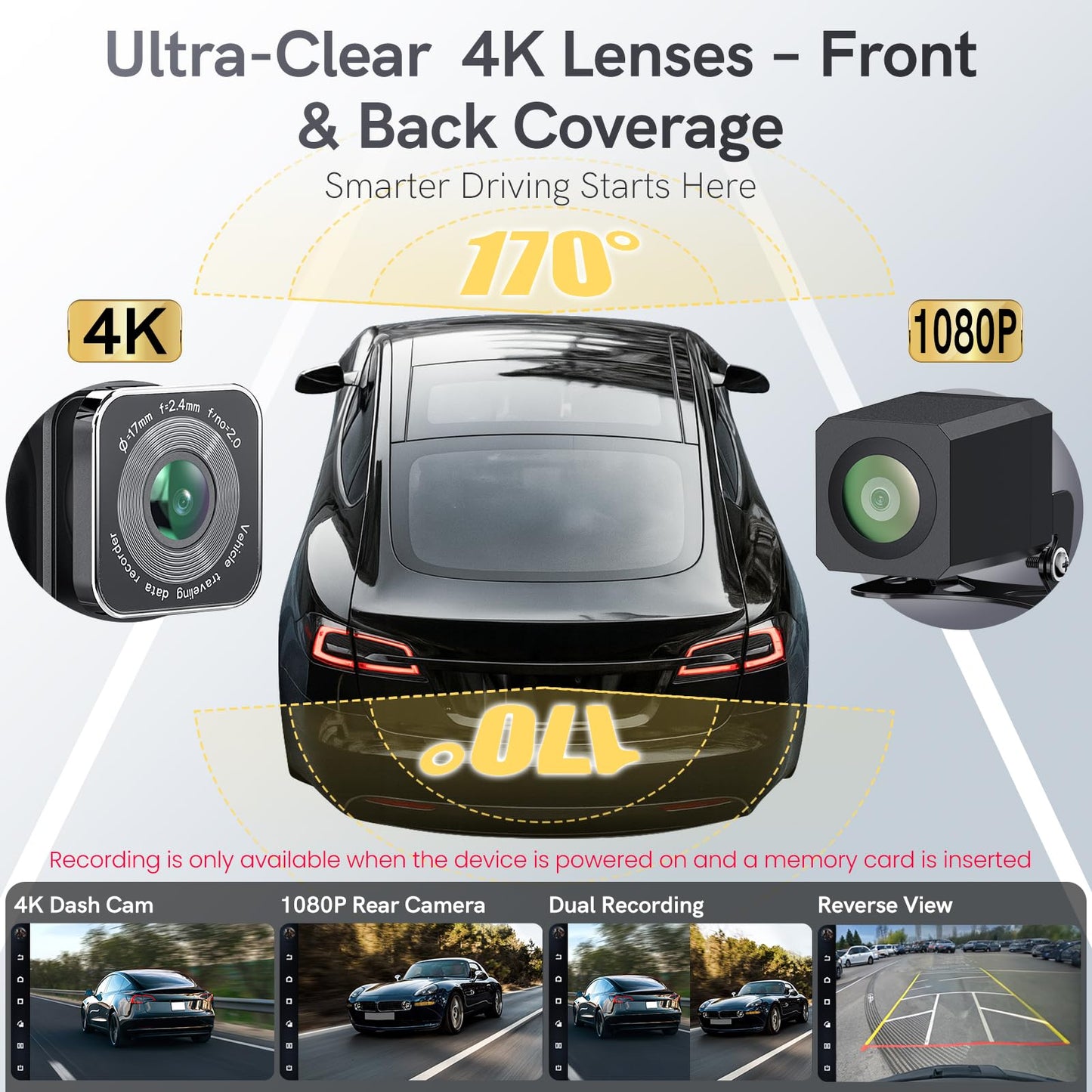 9" Portable CarPlay Screen for Car, CooCom UHD Car Stereo with Touch Screen with Apple CarPlay&Android Auto,4K Dash Cam,1080P Backup Camera,Mirror Link, Voice Control, Bluetooth 5.3,GPS,FM