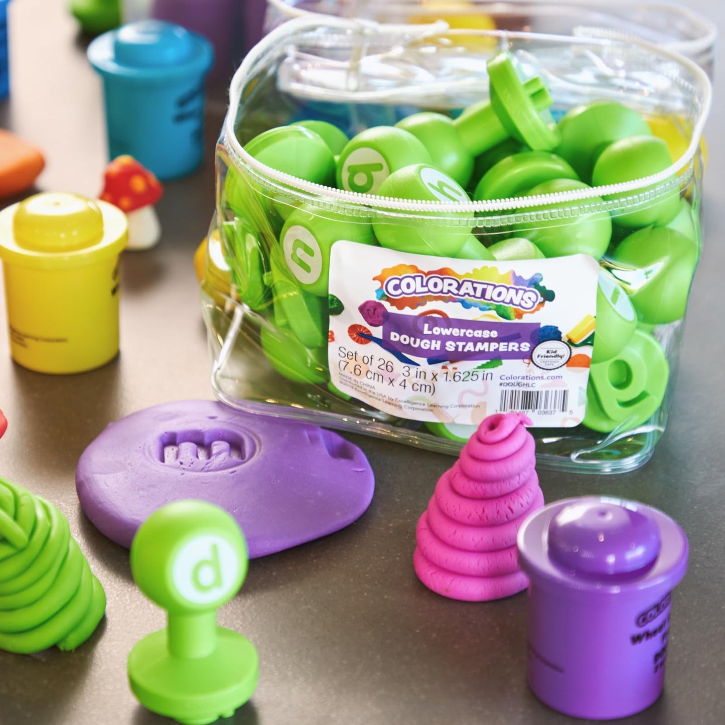 Colorations Alphabet Dough Stampers Set, Lowercase Letters, 26 Letter Stamps for Toddlers & Preschool Kids, Learn ABC & Spelling, Play Dough Creative Play for Classrooms, Daycare, School, Homeschool