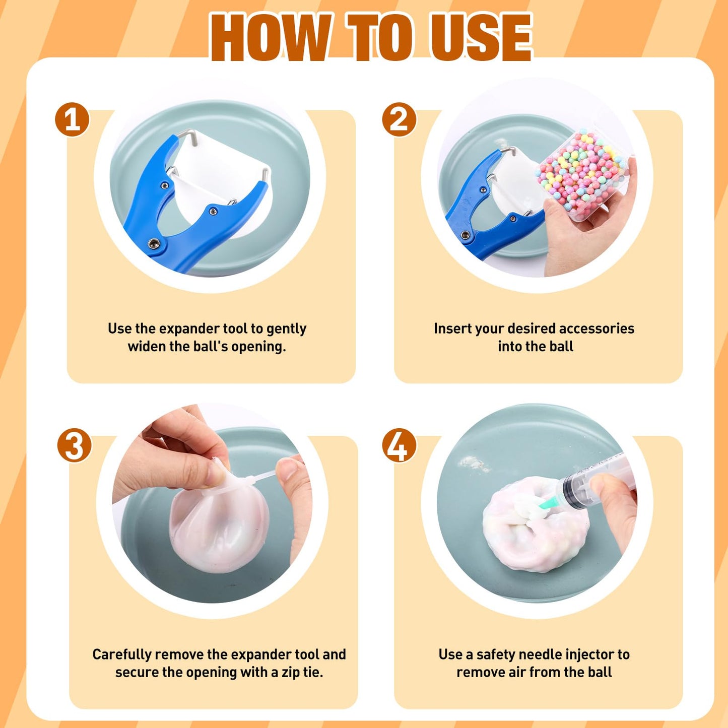 Simgoing 12 Sets DIY Stress Ball Making Kit Milky Blank Stress Ball DIY Kit with 12 Skins Empty Squeeze Balls Fill Beads Expander Tool Vacuum Evacuating Device for Make Your Own Pressure Balls