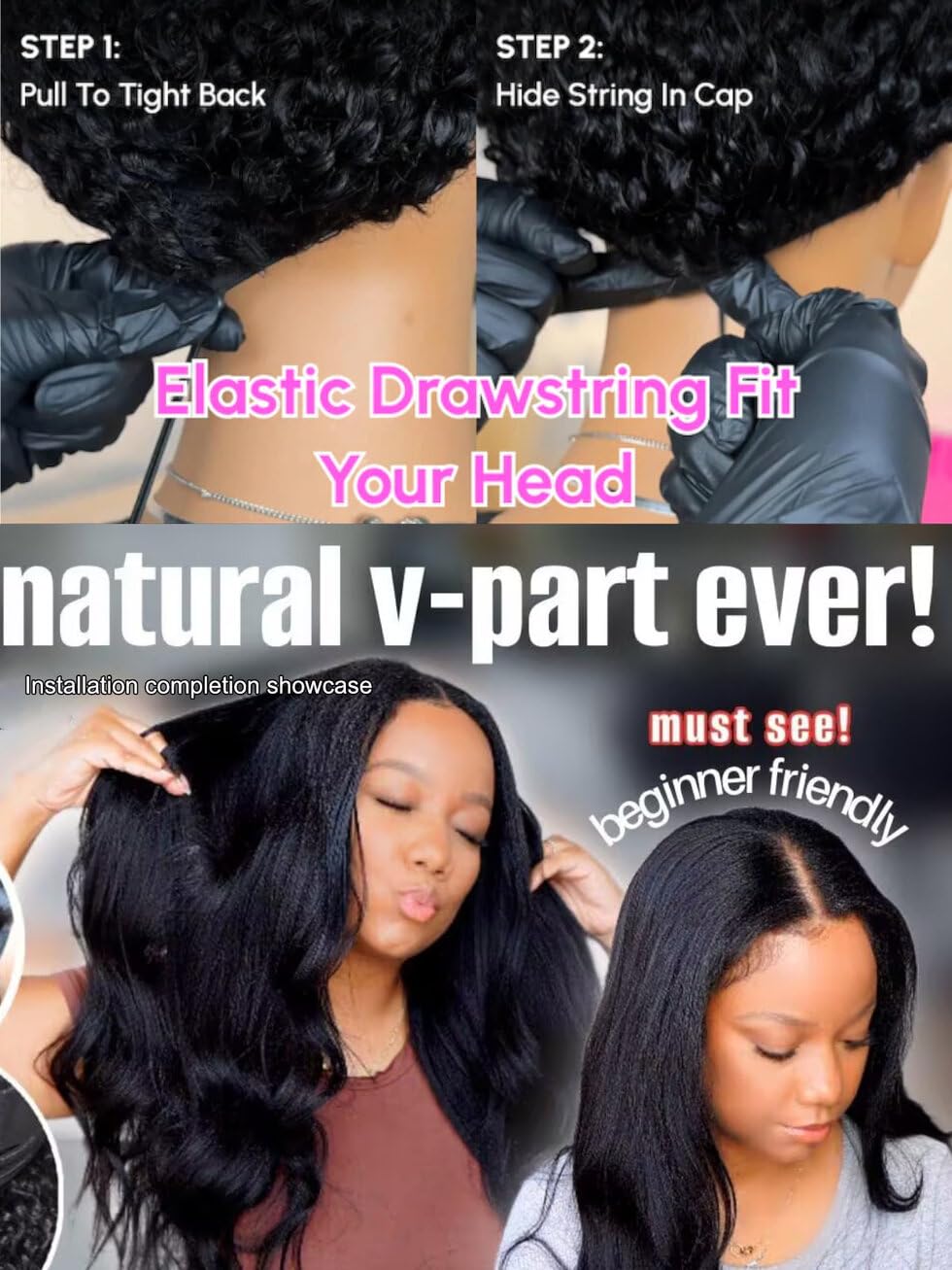 UNICE EasiContour V Part Wigs Human Hair Yaki Straight Glueless Clip in Vpart Wig Magic Leave Out Upgrade U Part Human Hair Wig Ready to Go Wig Beginner Friendly Natural Color 150% Density 18 Inch