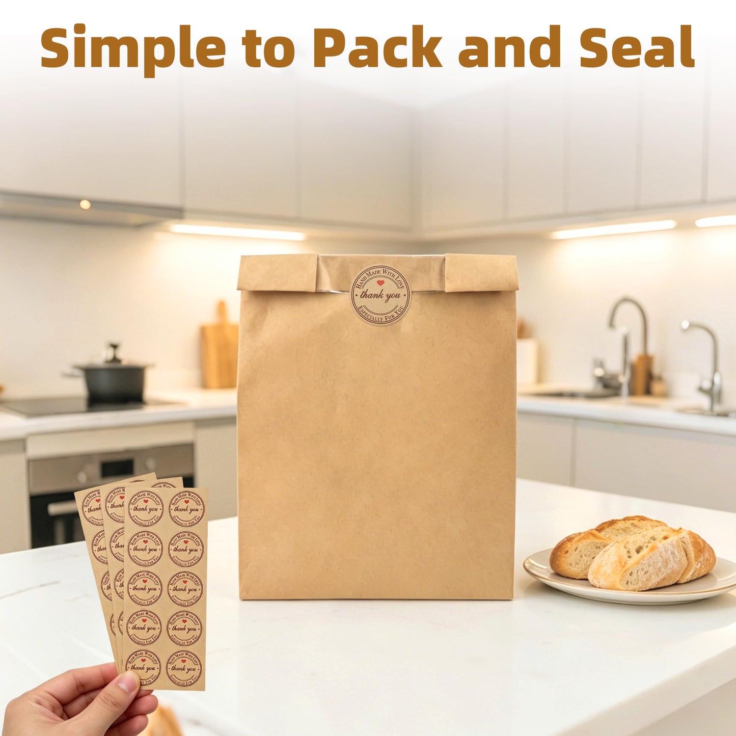 Homrelaxy 240pcs Paper Bread Bags for Homemade Bread, Sourdough Bag with Window, 13.7 x 8.3 x 3.5 Inch Large Brown Kraft Bakery Bags for Storing Loaves & Snacks, Includes 250 Sealing Stickers