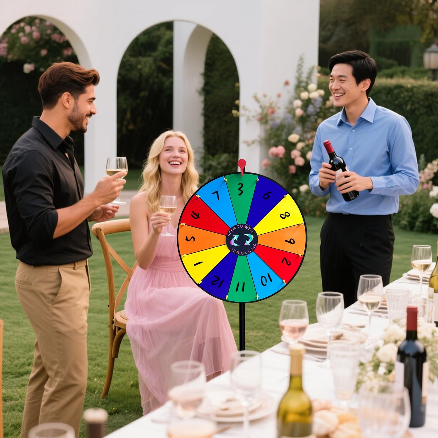24 Inch Heavy Duty Spinning Prize,Ajustable 34"-61" Height Spinning Wheel for Prizes,12 Slots & Dry Erase Marker & Eraser for Carnival,Wheel of Fortune Game Carnival & Engaging Home Parties,Tradeshow