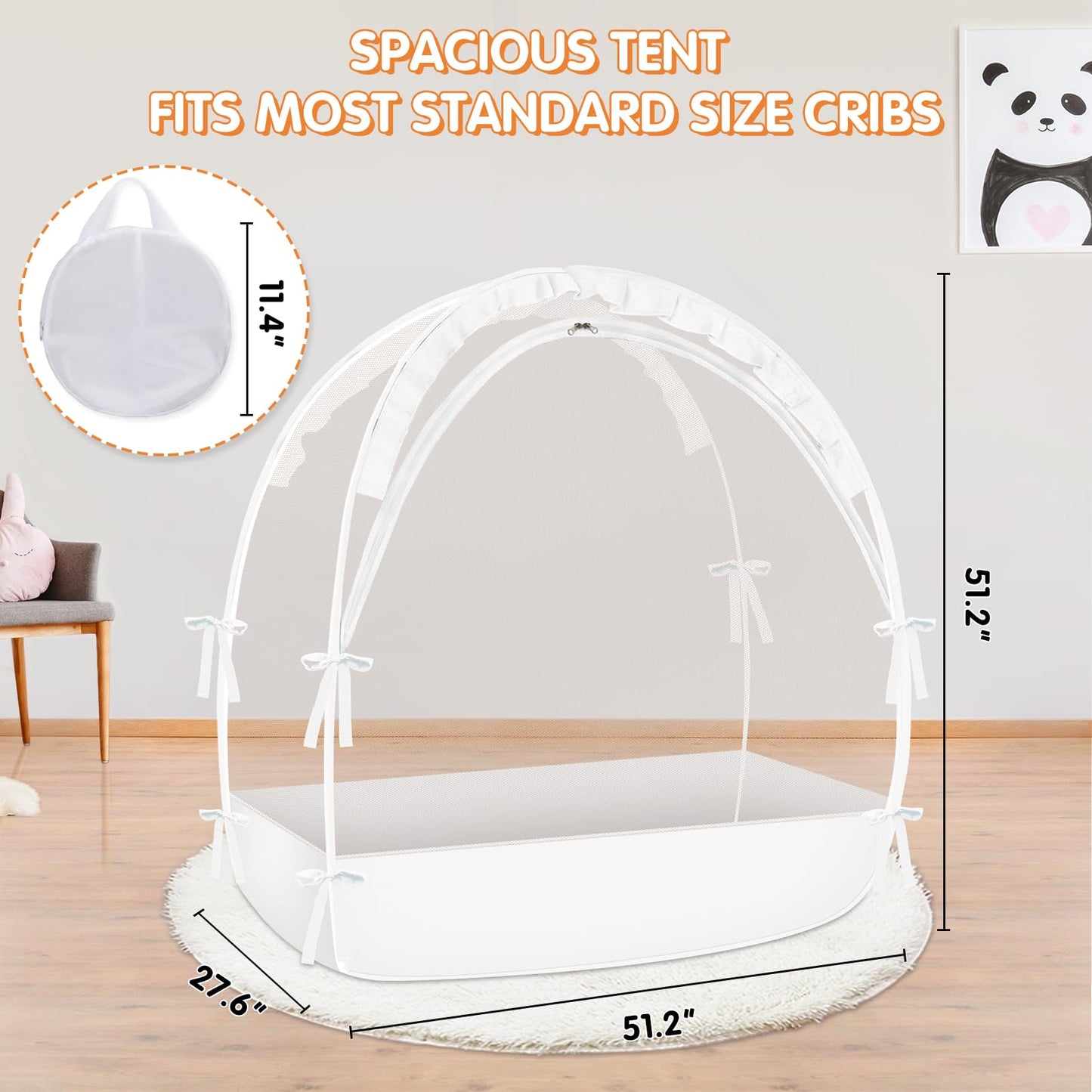 Crib Tent to Keep Baby from Climbing Out - Crib Net to Keep Baby in - Pop Up Breathable Cribs Cover - Canopy with Upgrade Strong Mesh and Durable Zipper (White, Lager)