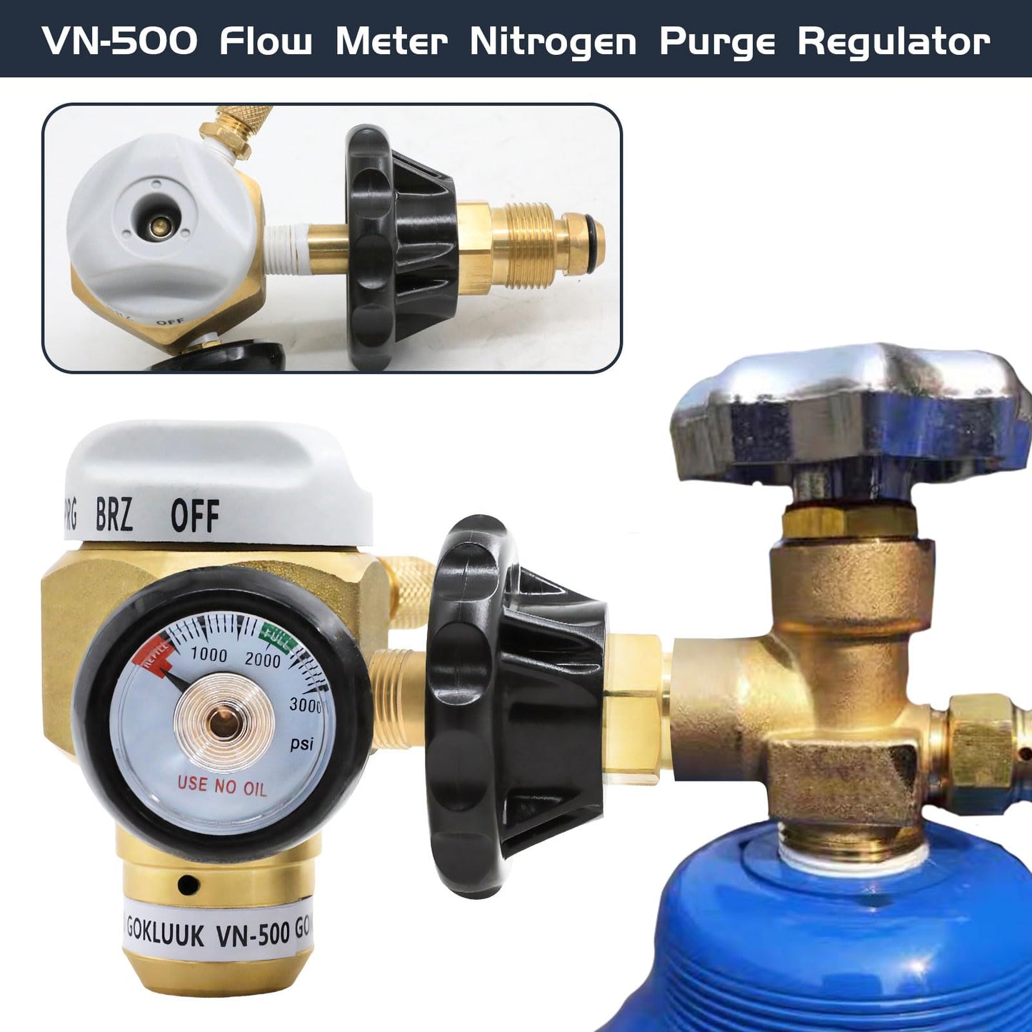 VN-500 Nitrogen Purge Control Valve Regulator And Flow Meter Hybrid Design Nitrogen Purging Regulator w/500psi for leak testing