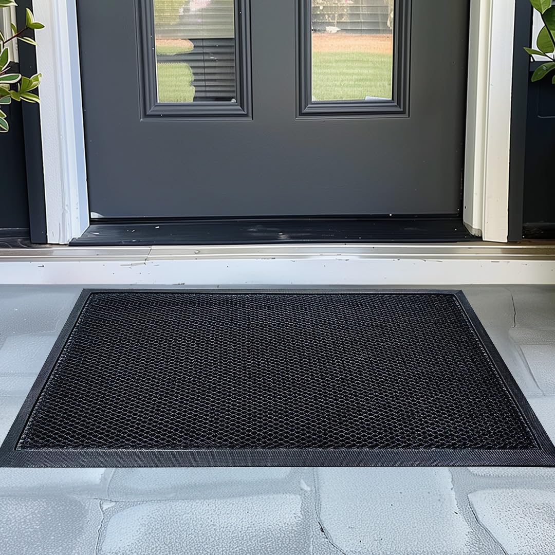 Muddy Mat® Meshy Mat™ Door Mat Heavy-Duty Quick-Dry Floor Mat, Sand & Dirt Trapper for Indoor & Outdoor, Ideal for Entrance, Mudrooms,Patios & Garages,Low-Profile,Non-Slip,Washable– Black 17"x30"x0.4"