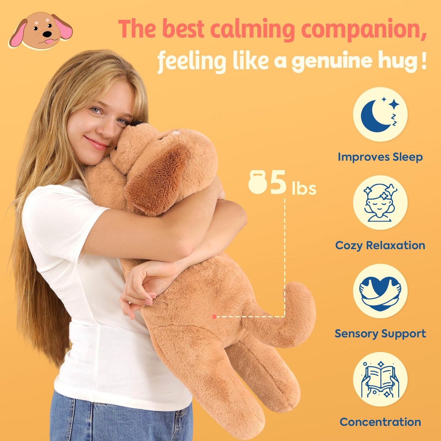 PEACH CAT 25.6 inch 5 lbs Golden Retriever Dog Weighted Stuffed Animals Large Weighted Plush Soft Puppy Plushies Toys Gifts for Kids Adults