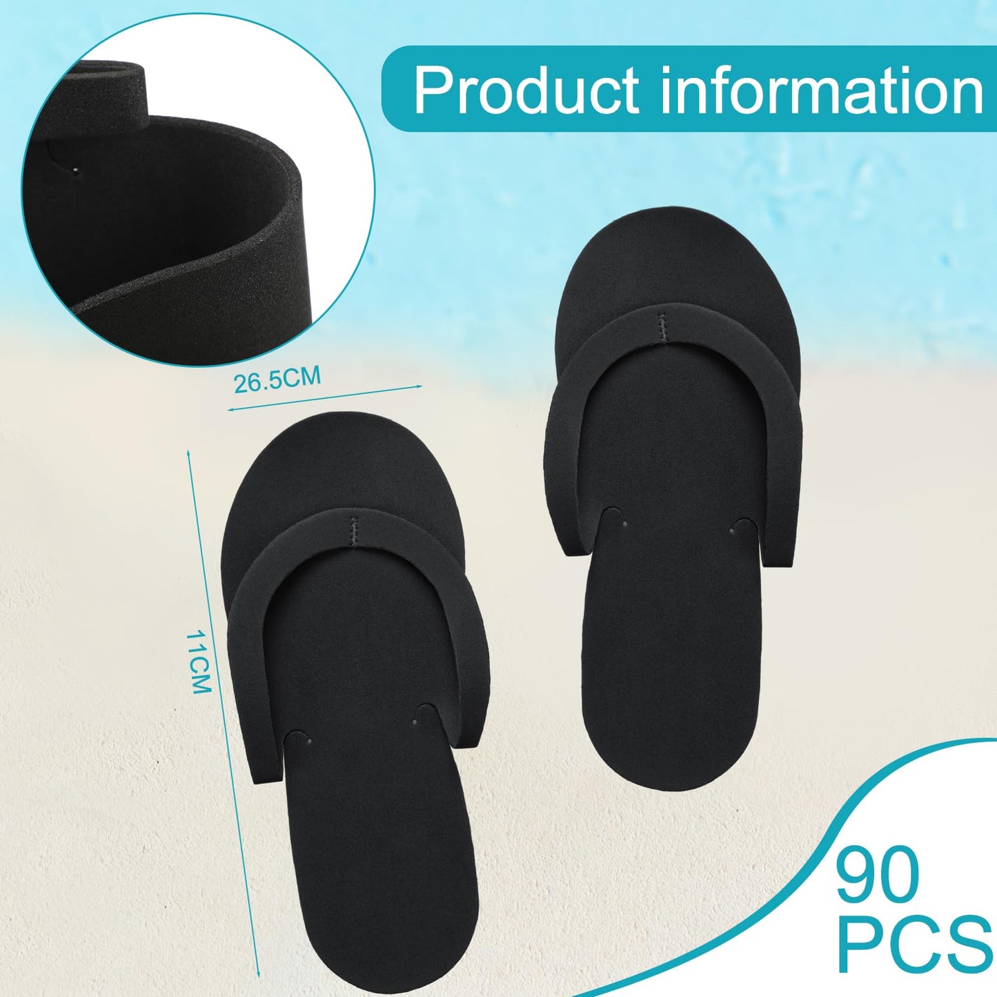 Mepase 90 Pairs Disposable Pedicure Slippers Bulk Foam Flip Flops Spa Pedi Slippers Shower Sandals for Guests Women Men Foot Nail Salon Party Supplies Wedding Favors(Black)
