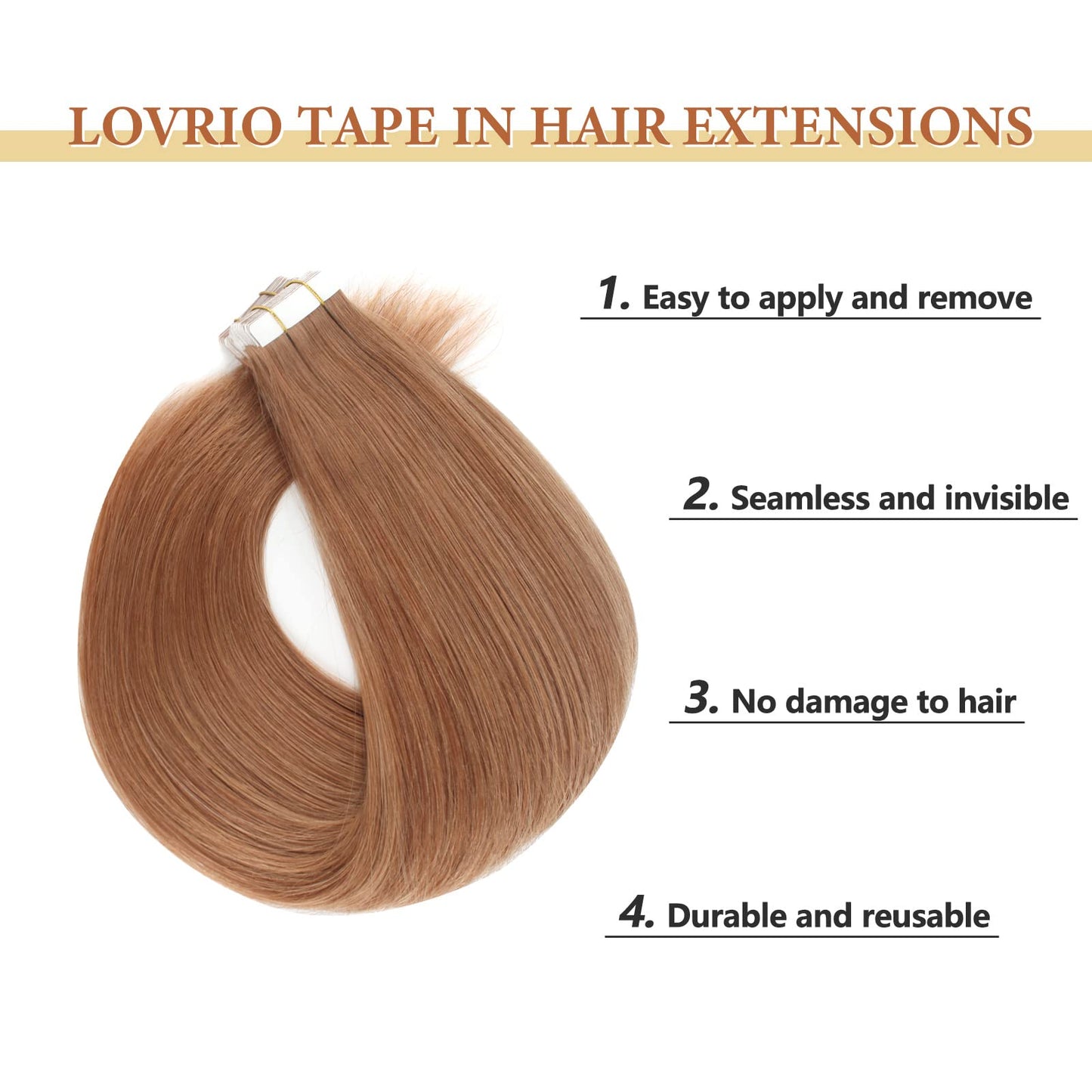 LovrioTape in Hair Extensions, Colored Light Auburn, Invisible Seamless Double Side Real Remy Human Hair 50 Gram 22 Inch 20 Pieces