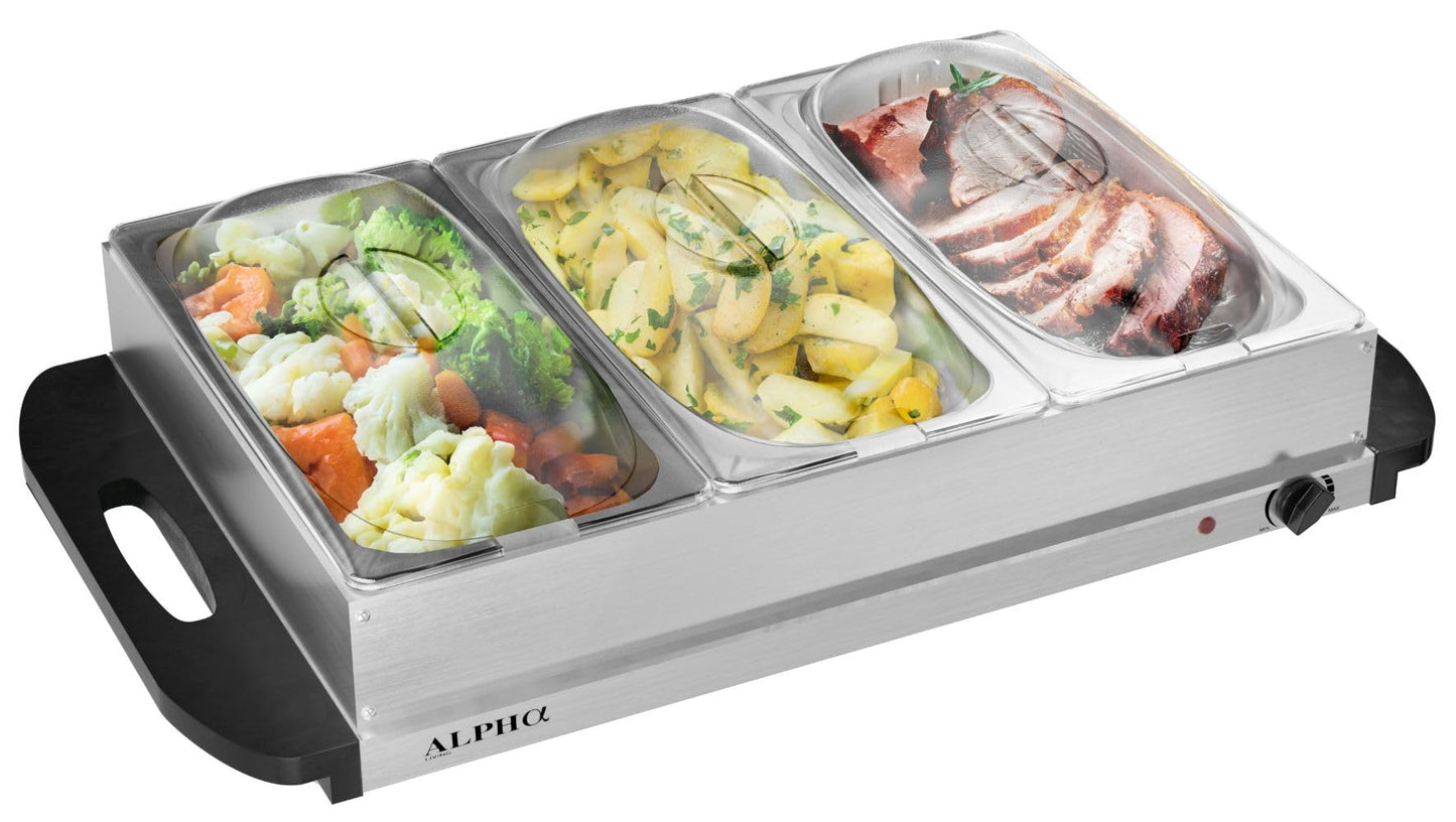 Alpha Living 3x2.5 QT Food Warmers for Parties Buffet Servers and Warmers – Premium Catering Supplies Buffet Display – Stainless Steel Electric Food Warmers with Temperature Control
