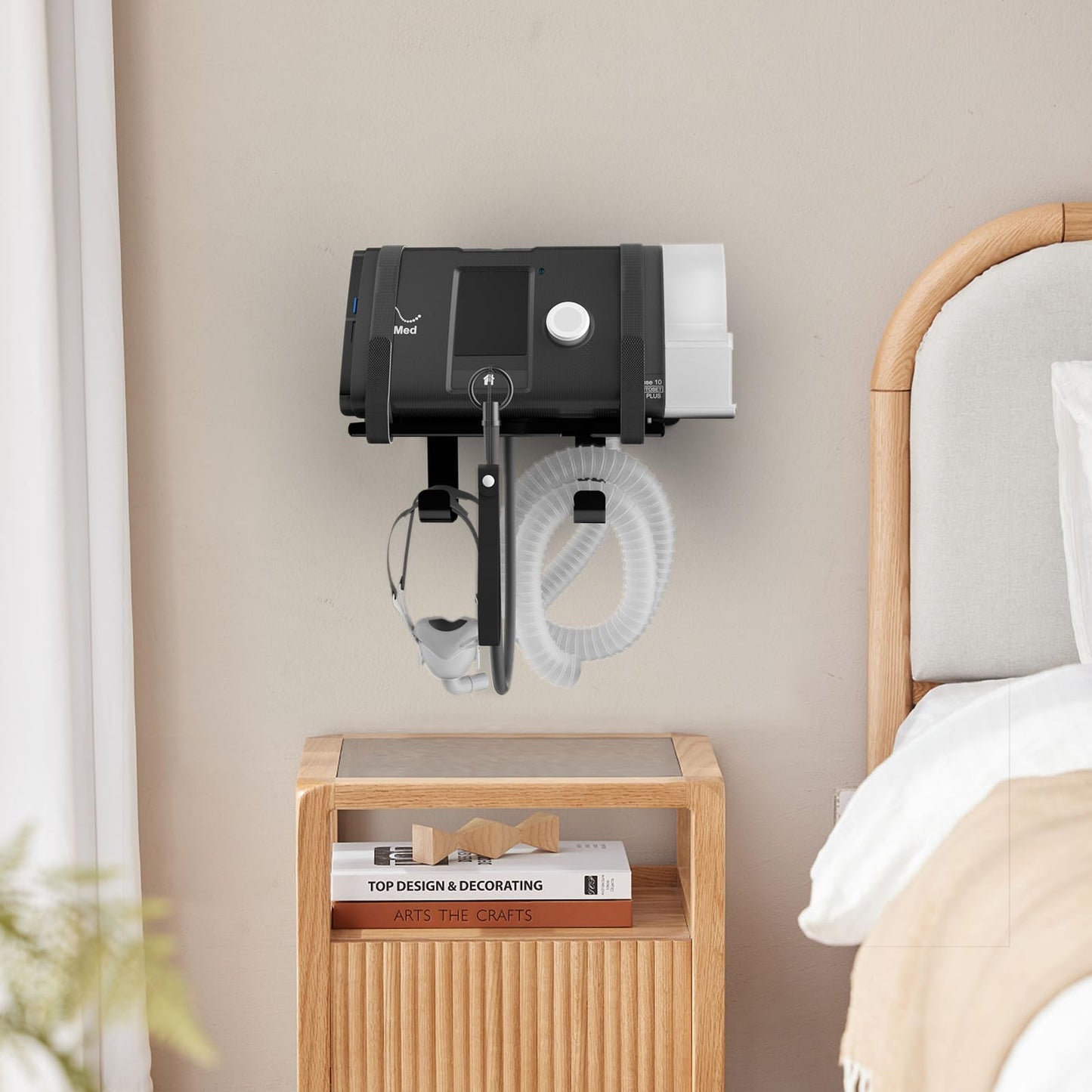 CPAP Wall Mount Shelf Compatible with ResMed AirSense 10 with Adjustable Angle CPAP Hose Holder and Hook for CPAP Tube & Mask [Avoid Entanglement] FSA HSA, CPAP Supplies Stand for Bedside Organization