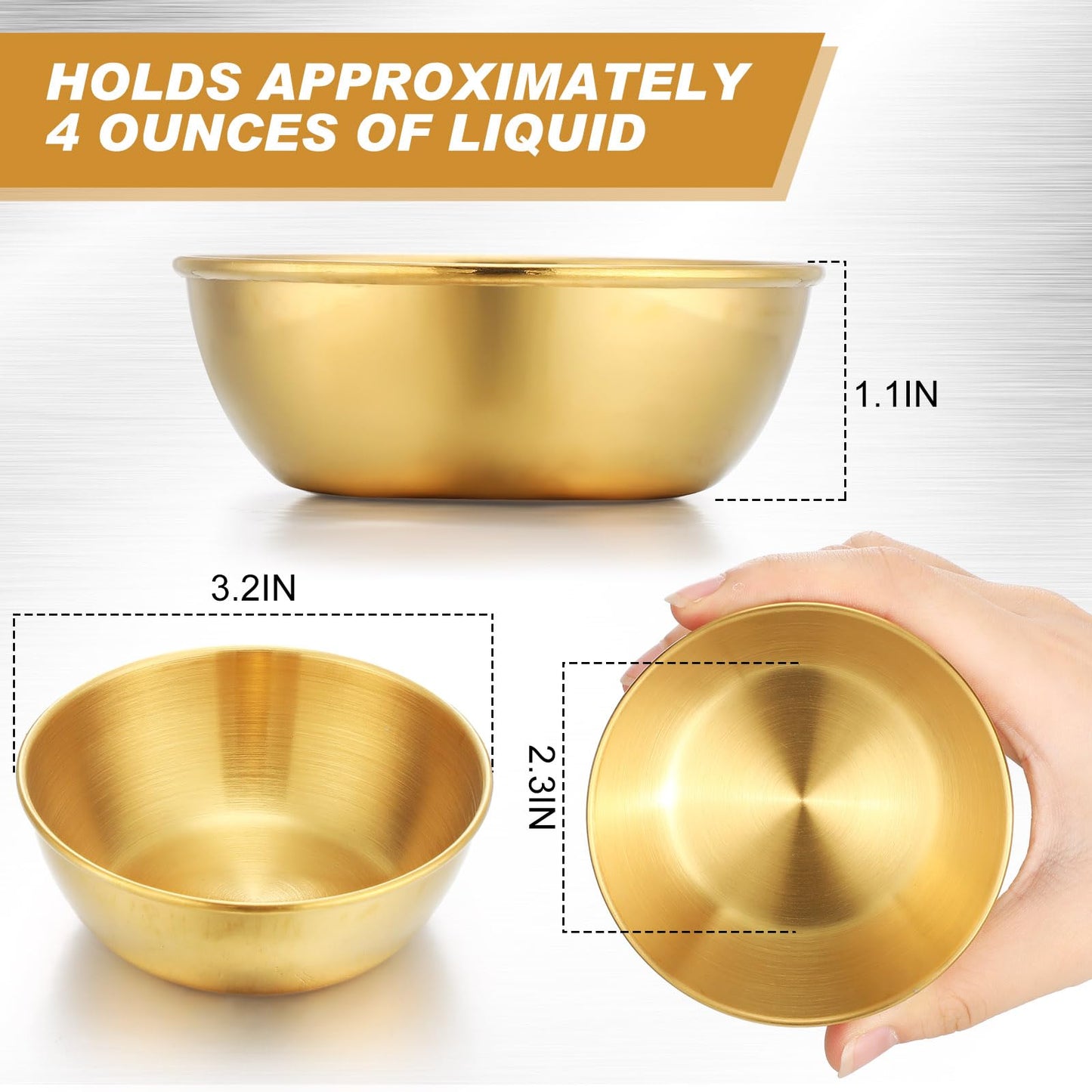 Tanlade 50 Pcs Metal Sauce Bowls Round Stainless Steel Seasoning Dishes Cups 3.2 Inch Mini Saucers Ramekins Plates Small Sushi Dipping Bowls Prep Appetizer Plates for Kitchen(Gold)
