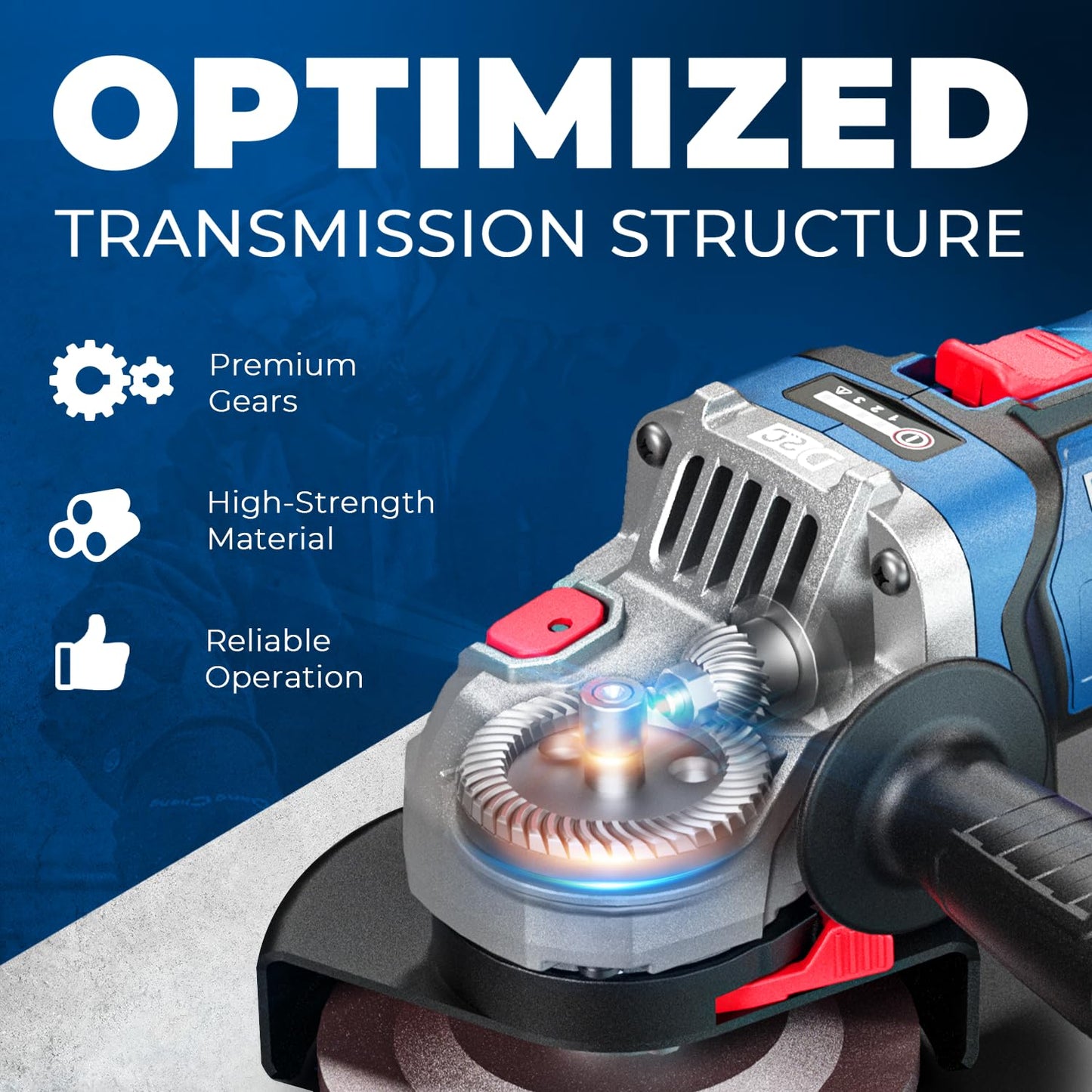 Dong Cheng Cordless Angle Grinder 20V 4-1/2 inch, 9000RPM with Variable Speed, Slide Switch, DSC Protection for Cutting, Grinding, Polishing, Included 6 Discs & 4.0Ah Battery Charger Kit