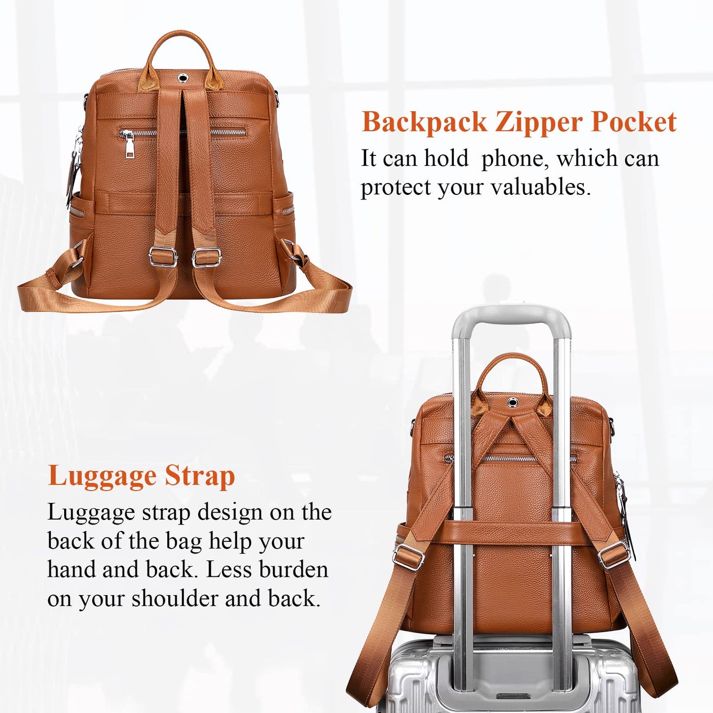 ALTOSY Genuine Leather Backpack Purse for Women Convertible Shoulder Bag Crossbody Bag with Laptop Compartment(S77 Caramel)