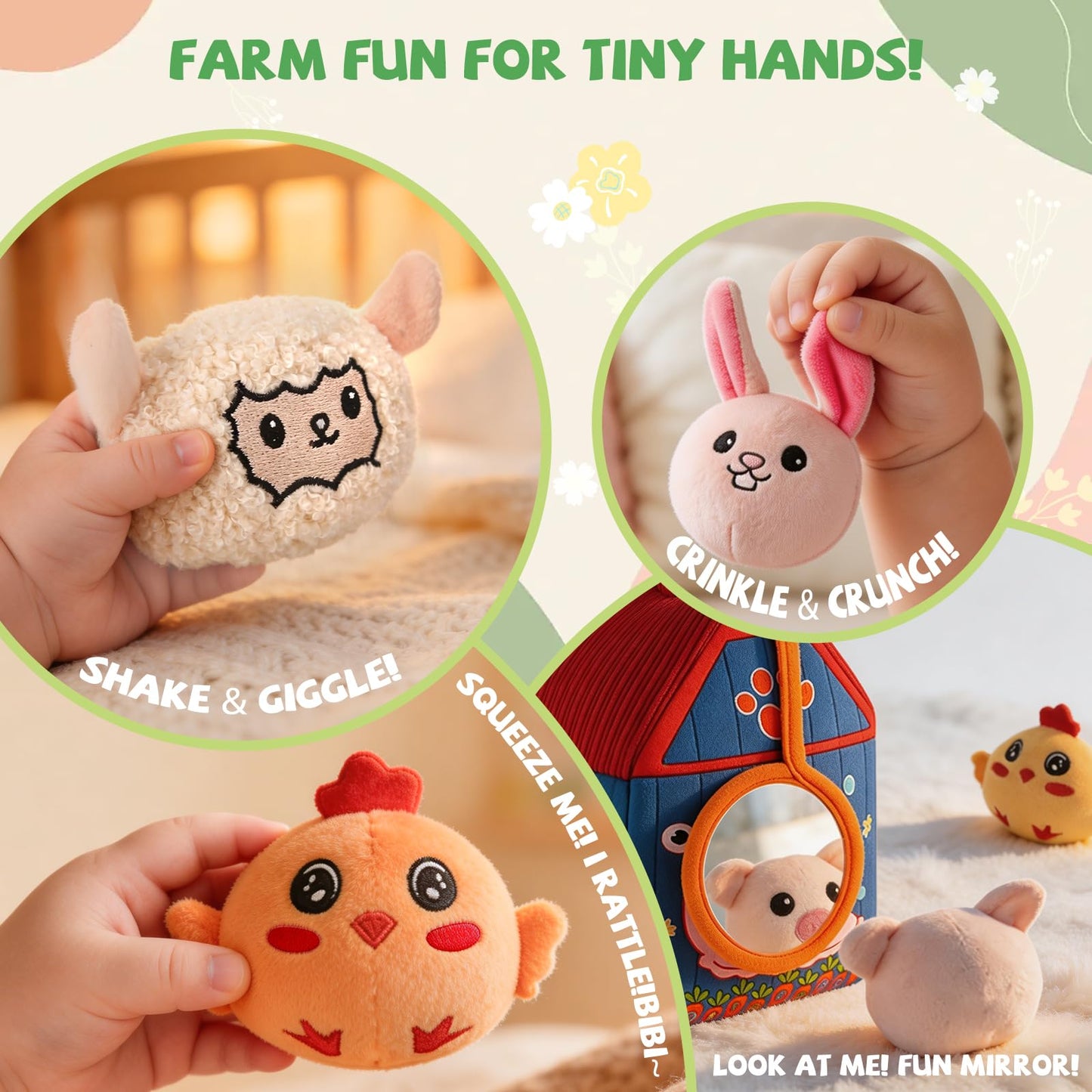 Baby Toys 6-12 Months, Barn with Stuffed Farm Animals, Babies Montessori Toy, Sensory Toys for Toddlers 1-3, Portable Travel & Learning Gift for Infants & Toddlers