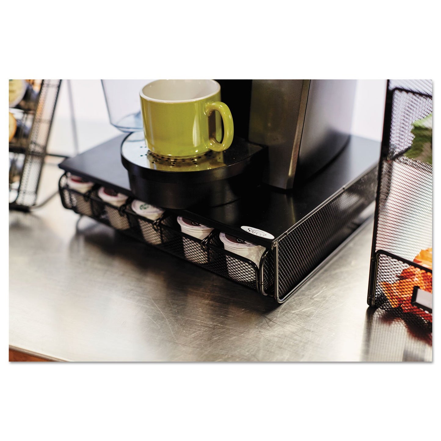 Safco Coffee and Sugar Organizer 3274BL Hospitality Tray, Home, Office, & Hotel, 1 Drawer, Black, 12"W x 11"D x 3 ¼"H
