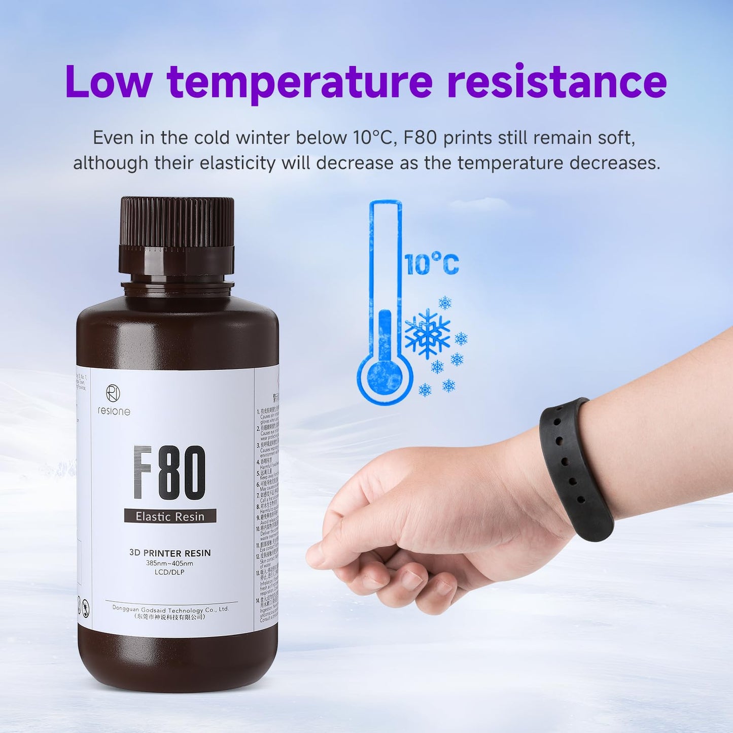 RESIONE 3D Printer Resin, F80 Elastic 405nm UV-Curing Printing Liquid with High Elongation at Break High Resilience Photopolymer Resin for LCD DLP MSLA 3D Printing (Black, 1000g)