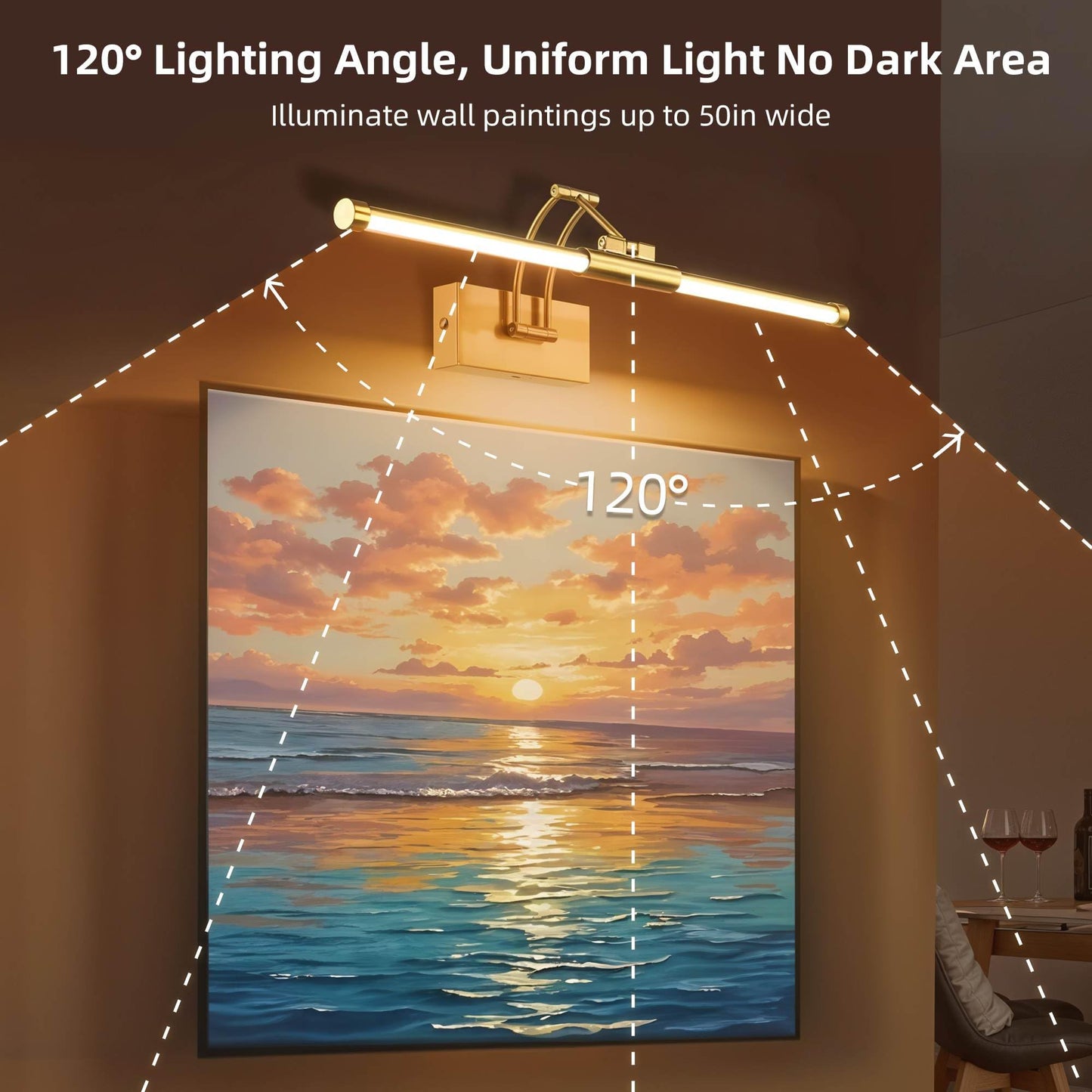 Neymlya 24“ Picture Lights for Wall, 8000mAh Rechargeable Wireless Picture Light with Remote, LED Wall Lights 3000K/4000K/6000K Dimmable, Art Lighting for Paintings Frame Gallery Dartboard, Brass