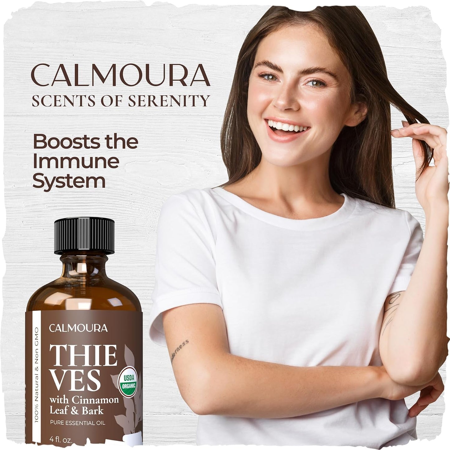 CALMOURA Organic Thieves Oil Essential Oil — USDA Certified Therapeutic Grade — (4 oz | 118 ml) — Based on The Tale of Four Thieves — Five Guards Essential Oil