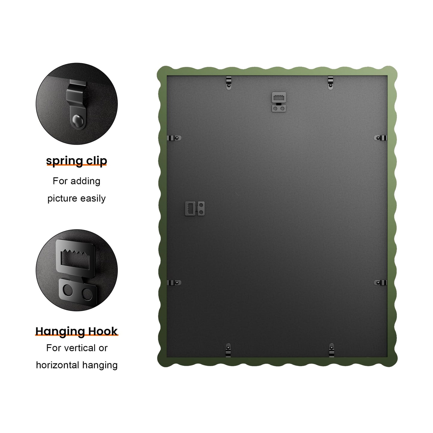 Chrspk 11x14 Wavy Picture Frame With Mat For 8x10, Wavy Edge Wooden Picture Frame with Real Glass - Wall Mount Display, Green, 2 Pack