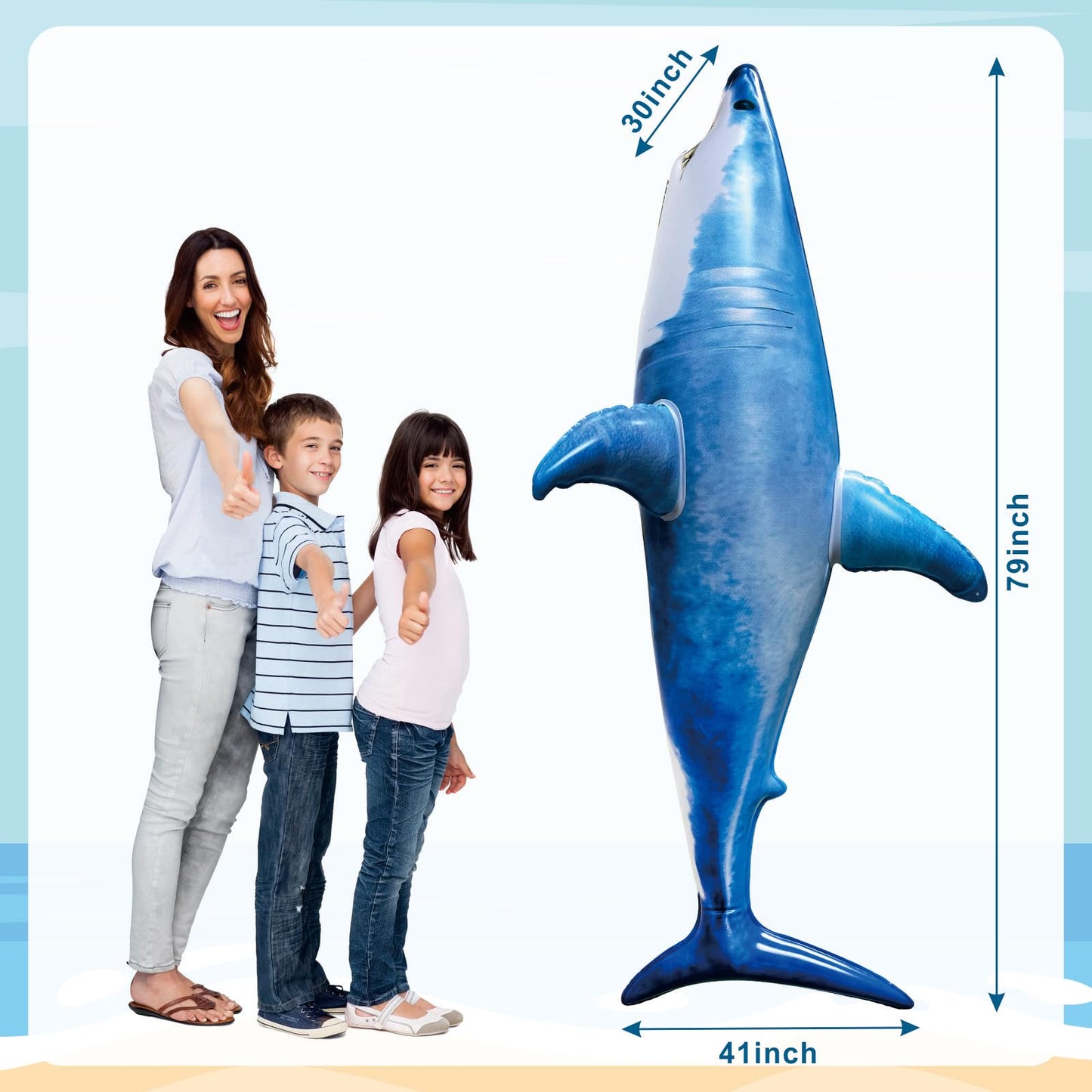 ILEISURELY Extra Large Inflatble Shark Pool Toy,79inch Shark Pool Birthday Party Decorations,Party Favors Supplies Gift for Kids Adults
