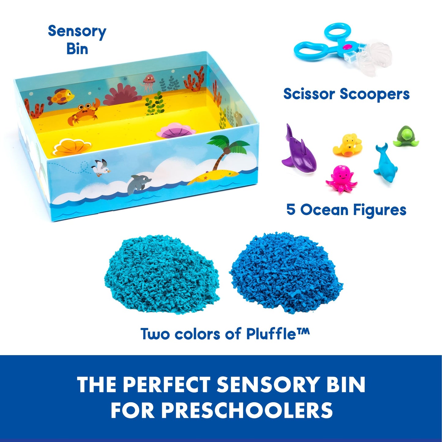 Educational Insights Pluffle® Ocean Sensory Set with 2 Colors of Pluffle, 9 Piece Set, Ages 3+