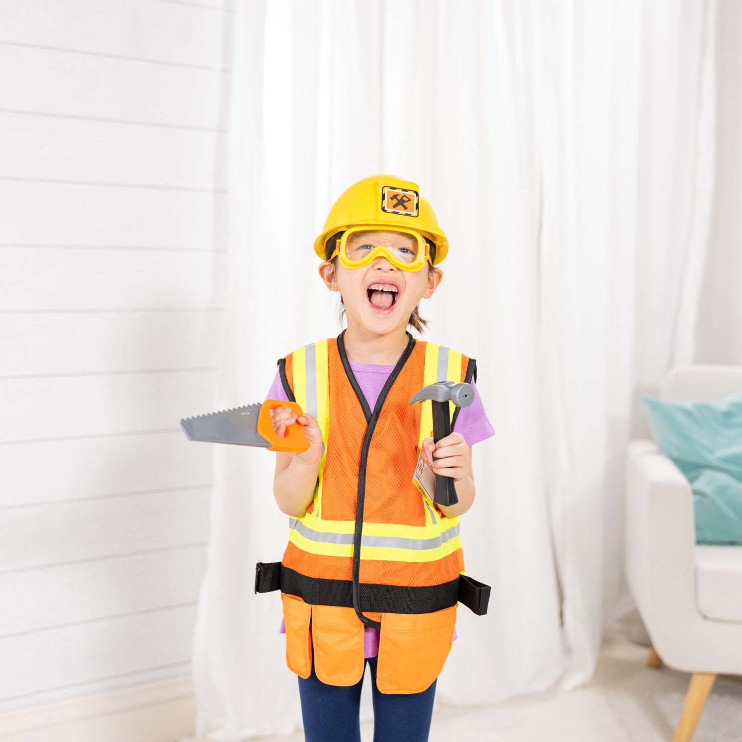 Melissa & Doug Construction Costume, Pretend Play Dress Up Set (6-Pc) Tools, Vest & Accessories, Role Play Toys for Kids 3+