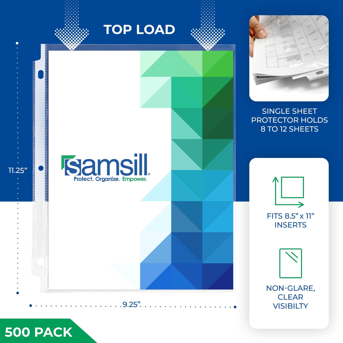 Samsill 500 Pack Heavy Duty Sheet Protectors, Non-Glare, 8.5x11 Inch Page Protectors for 3 Ring Binder, Letter Size Protectors, Reinforced Holes, Non-Glare Document Sleeve, Acid Free, Top Loading