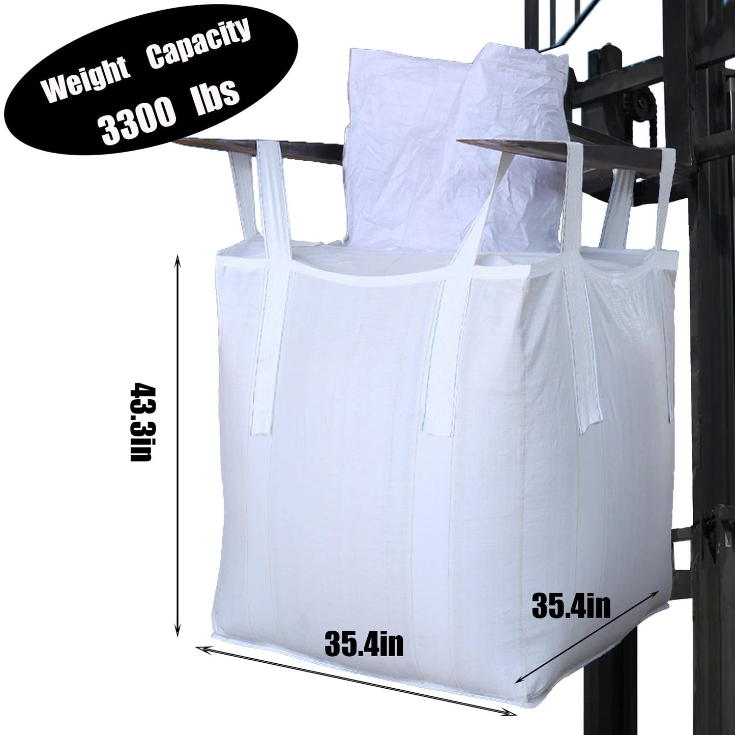 10Pack Aolikebao FIBC Bulk Bag,1.5 Ton Bag, 35.4"L x 35.4"W x 43.3"H,3300lbs SWL Safty Factor 3:1,Woven Polypropylene Bags,Top Circular Feed Inlet Flat Bottom (10)
