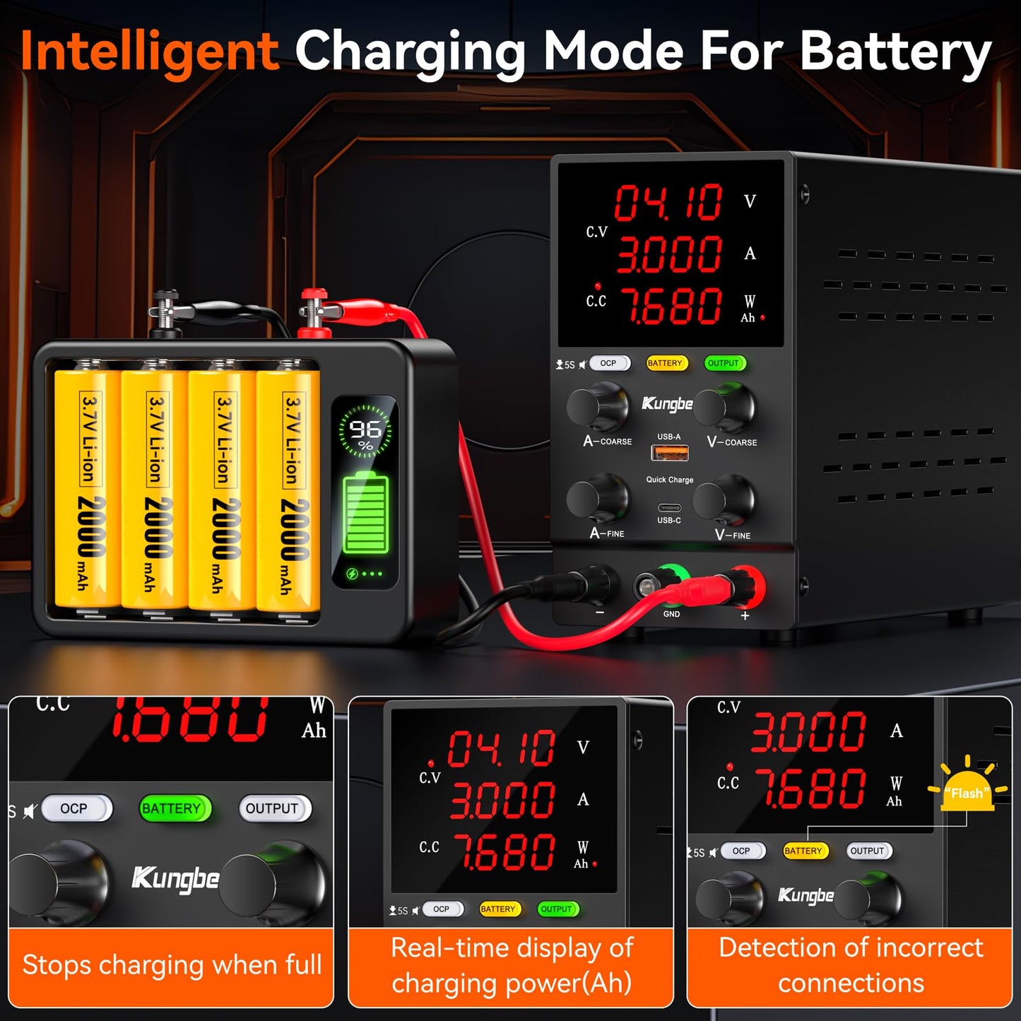 DC Power Supply Variable, 30V 10A Adjustable Switching Regulated DC Bench Power Supply with Intelligent Charging Mode, 18W USB Interface, Precision Encoder Knob (Black)