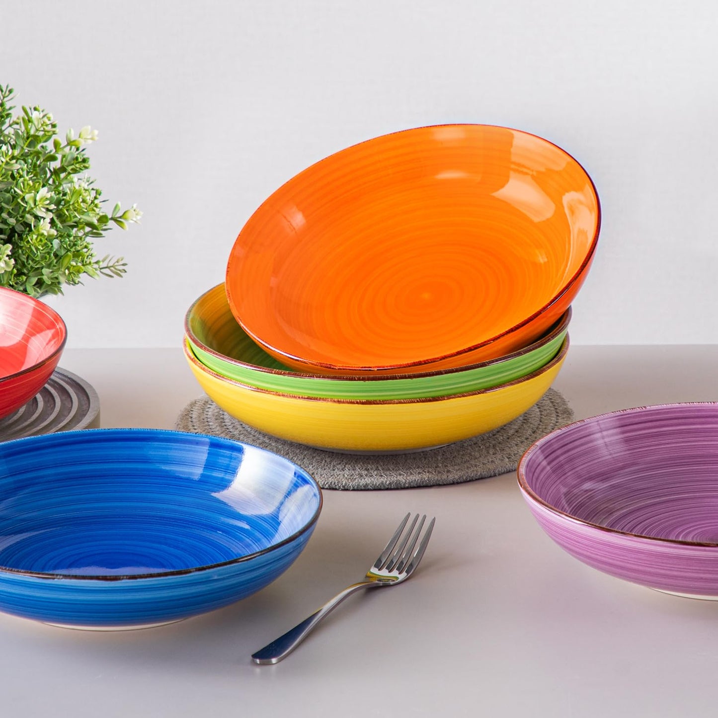 vancasso Bonita Pasta Bowls Set of 6, 50oz Large Salad Bowls for Kitchen, Corlorful Stoneware Serving Bowls Dishwasher & Microwave Safe