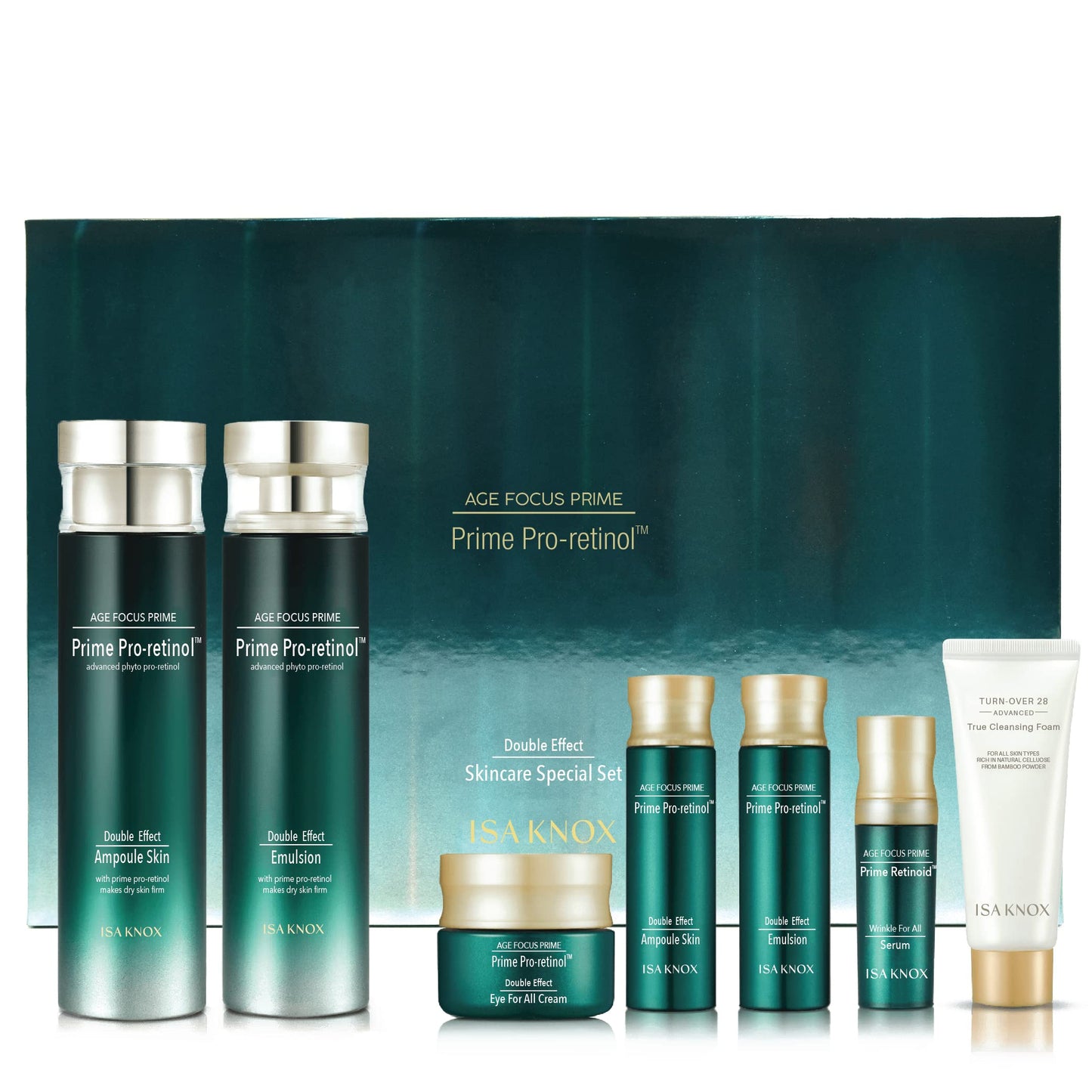 ISA KNOX AGE FOCUS PRIME DOUBLE EFFECT SKINCARE (417 ml / 14.10 Fl Oz) - Korean Skincare, Lightweight but Nourishing by LG BEAUTY. Toner, Emulsion Lotion, Serum, Cream, Cleansing Foam.