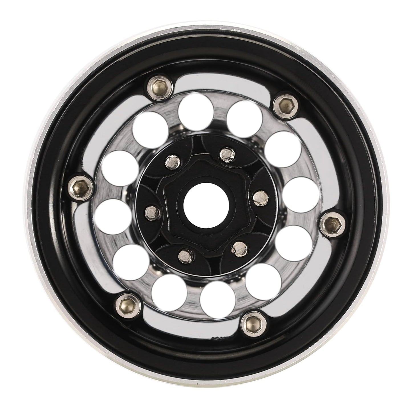 INJORA 1.9" Beadlock Wheel Rim - 153g Super Heavy Brass & Aluminum Deep Dish Wheel for 1/10 RC Crawler SCX10 TRX4 VS4-10 Gen8 (Silver)