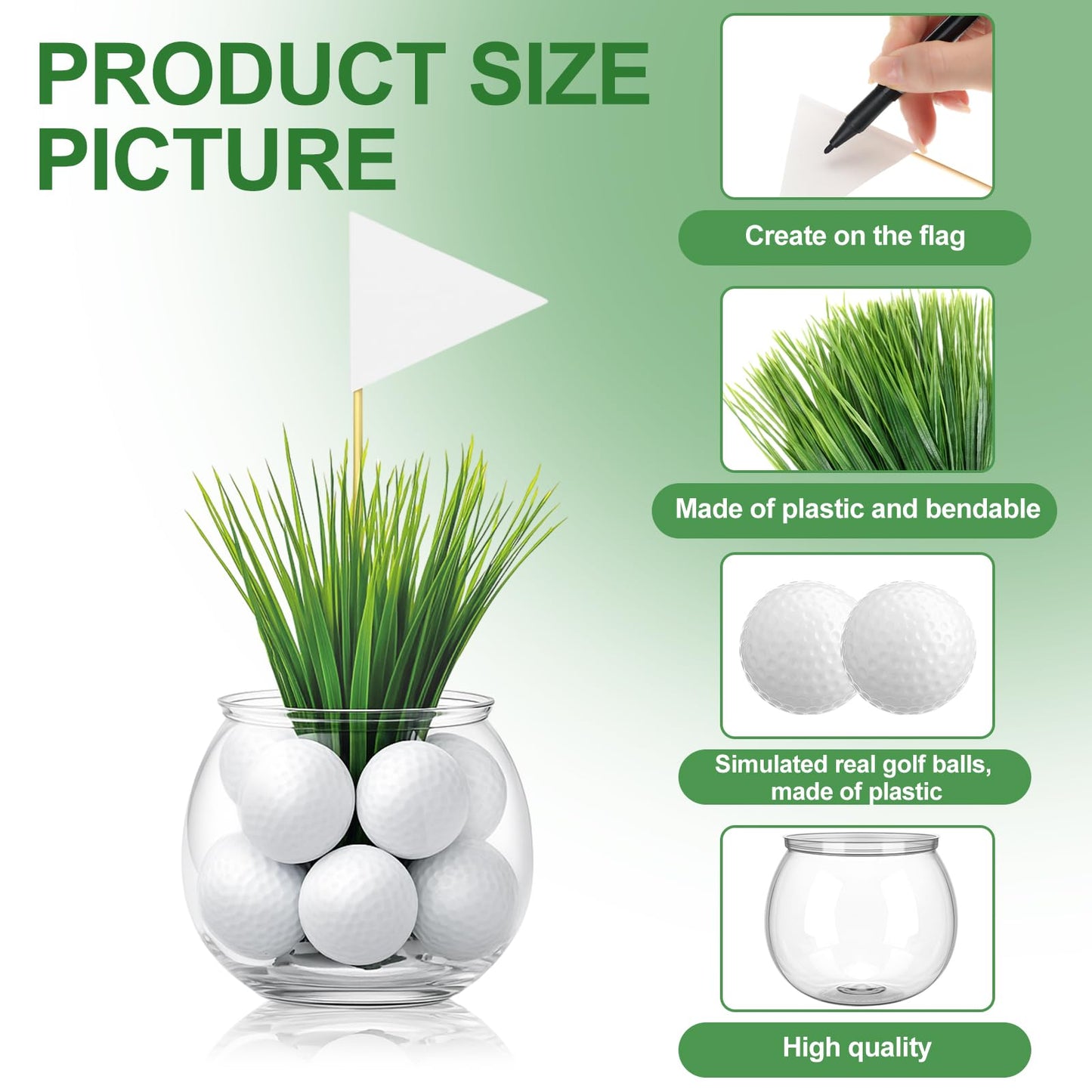 LemonRoad 6 Set Golf Party Centerpieces Table Decorations with Hollow Plastic Ball Artificial Grass Flag Flower Mud Sport Centerpiece Table Toppers for Golf Birthday Party Baby Shower Supplies