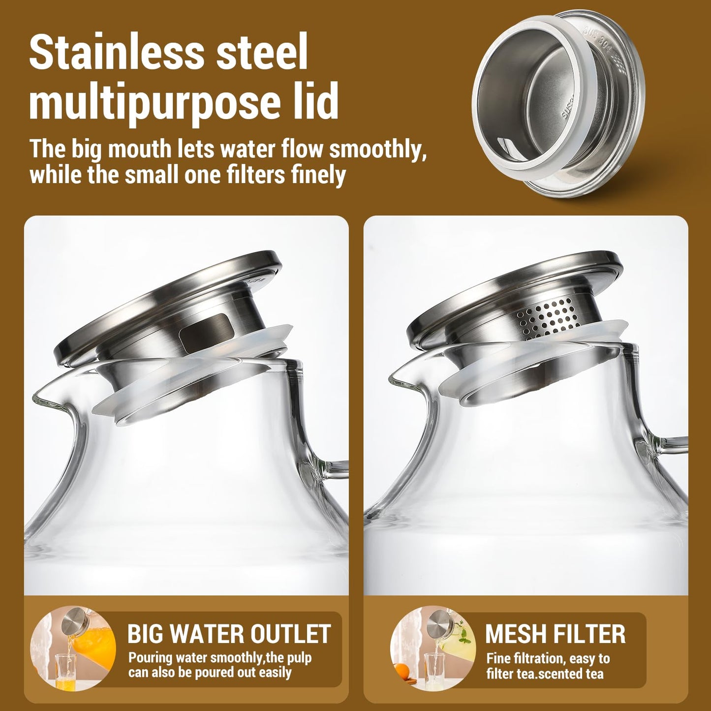 2 Pack 1 Gallon thickened Glass Pitcher with Lid and Spout, Borosilicate Glass Carafe for Hot/Cold Drink, Water Pitchers for Fridge, Extra Large Jug with Handle for Iced Tea, Coffee,Juice, Beverage