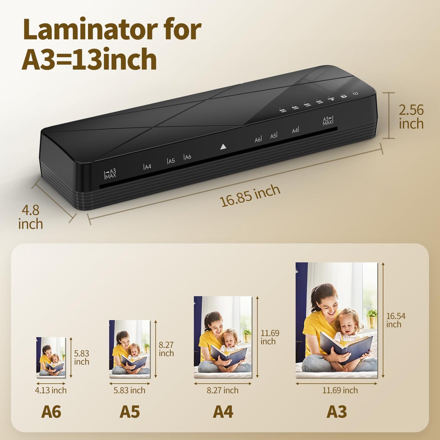 Crenova Laminator Machine 13 inch,Laminator with Touch Screen, 60s Quick Warm Up Auto Off, Hot and Cold Laminator with ABS Jam Free, Laminator for Home Office School, Black