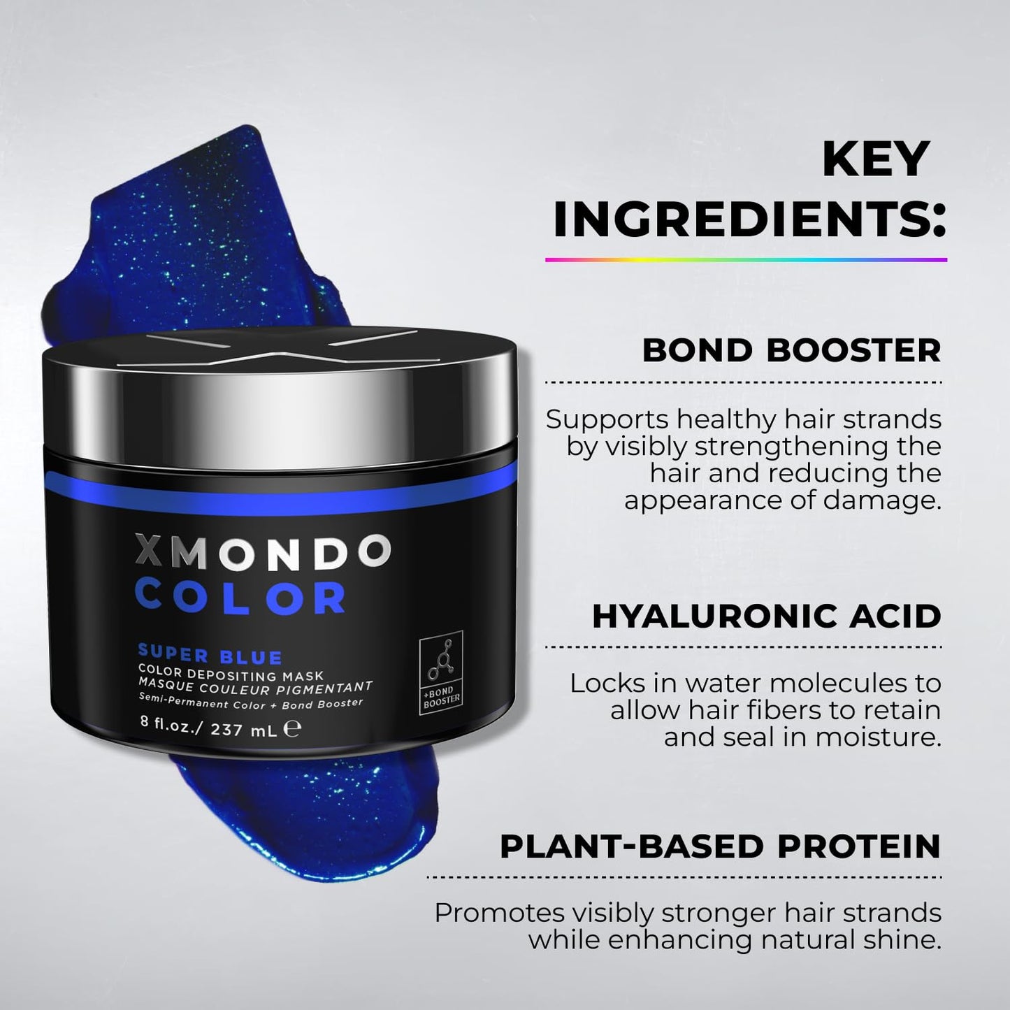 XMONDO Color Super Blue Depositing Mask & Semi-Permanent Blue Hair Dye | Infused with Bond Booster Technology & Hyaluronic Acid for Nourishment, Revitalization & Repair, Vegan Formula, 8 Fl Oz 1-Pack