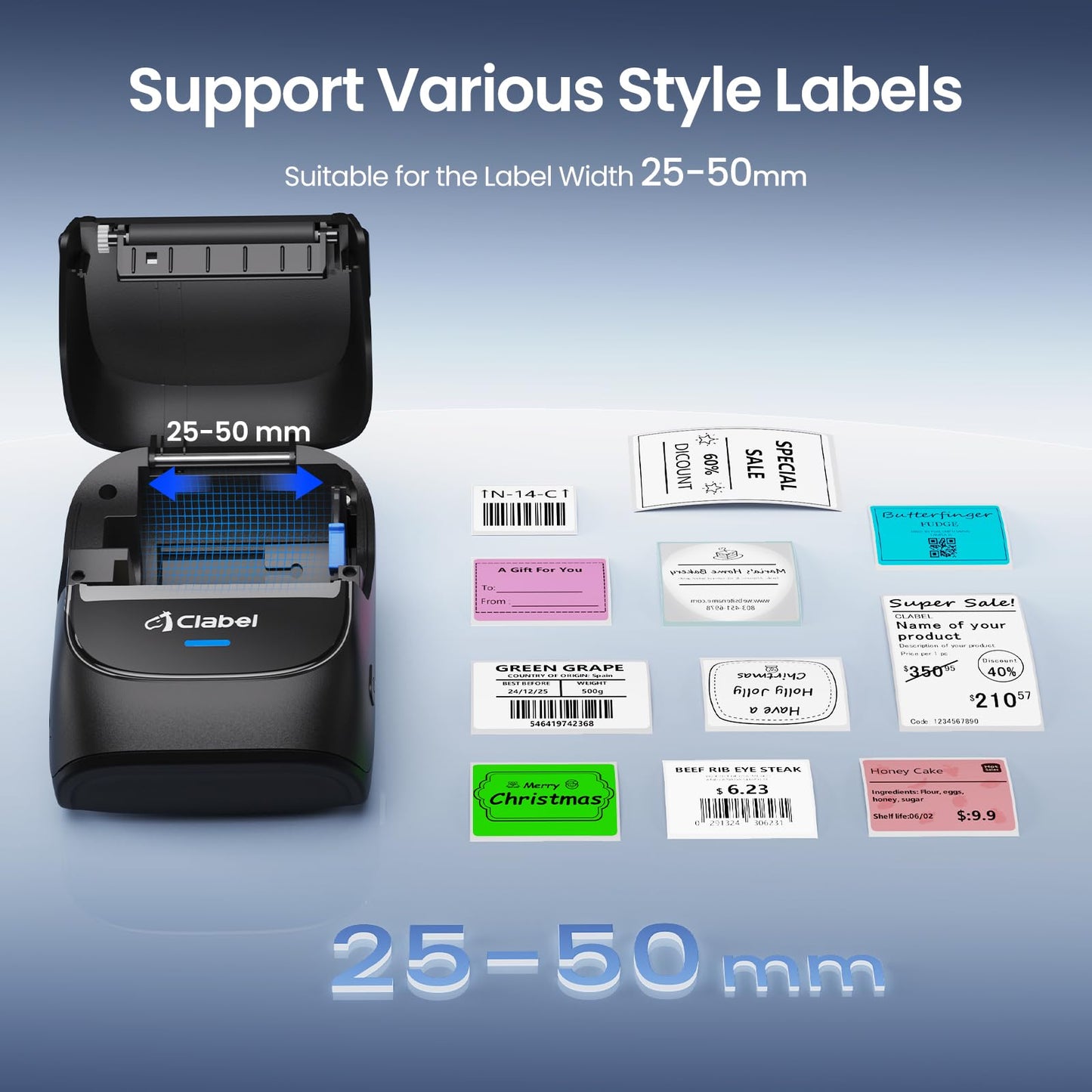 CLABEL Label Maker Machine with Tape, 221B Thermal Bluetooth Label Printer 2 Inch Portable Barcode Inkless Sticker for Small Business, Retail Office,Office, Home, Came with 3 Roll Label (Black)