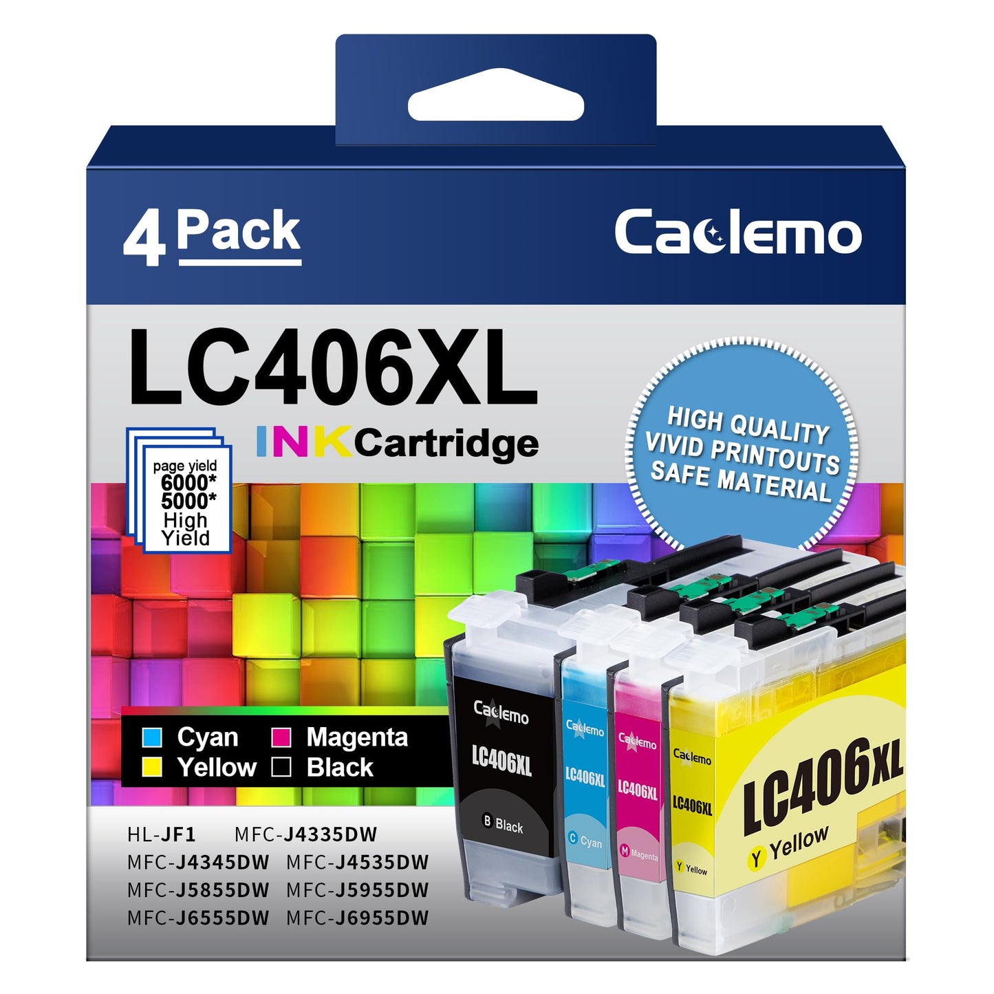 LC406XL Ink Cartridges for Brother Printer for Brother LC406XL LC406 LC 406XL for Brother LC406 Ink Cartridges Compatible with Brother MFC-J4335DW,MFC-J5855DW,MFC-J4535DW,MFC-J6555DW Printer (4 Pack)