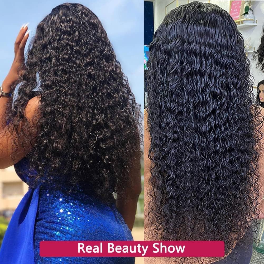 13x4 Water Wave Lace Front Wigs Human Hair Pre Plucked Glueless Wigs for Black Women 180 Density Curly Human Hair Wig Wet and Wavy Lace Frontal Wigs Human Hair With Baby Hair Wig (Natural, 30inch)