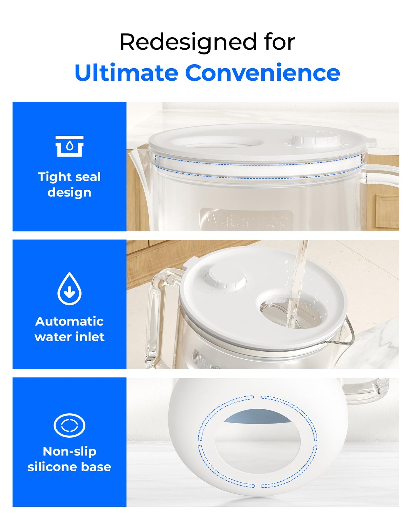 Waterdrop Glass Alkaline Water Filter Pitcher with 1 Filter, Enhances Alkaline Water, Eco-Friendly, 7-Cup, for Home & Office, Reduces PFOA/PFOS, Chlorine, Cadmium, Copper, Mercury, Clear, WD-PT-72C-A