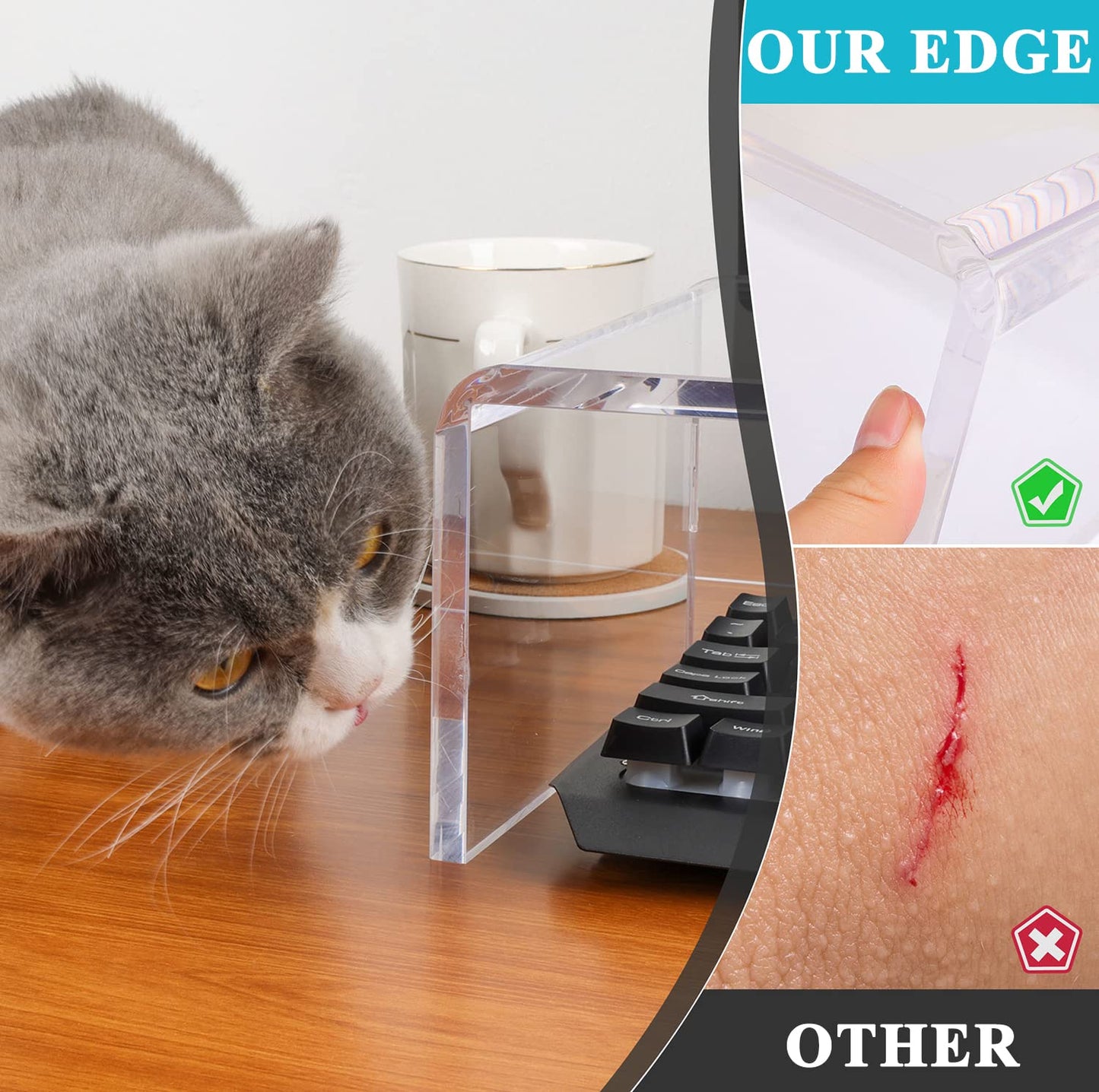 VAOLLO Anti-Cat keyboard cover, laptop keyboard covers cat proof, clear keyboard protector, PC Desk Stand for Keyboard Storage acrylic Monitor Stand Riser and Laptop Stand Riser (20"/7.1"/4.8")