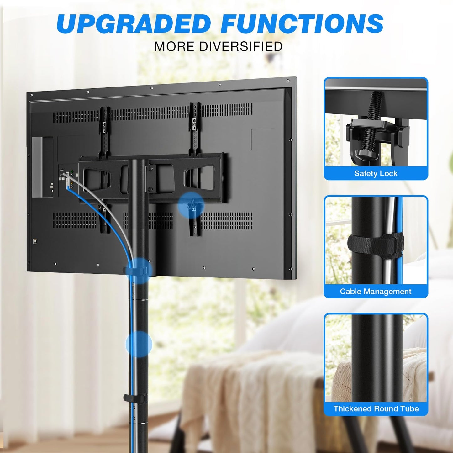 Rfiver Mobile TV Cart Rolling TV Stand for 23-65 Inch Screens, Portable TV Stand on Wheels with Tilt and Height Adjustable, Outdoor TV Mount Stand Holds up to 88 lbs for Home Office MAX VESA 400x400mm