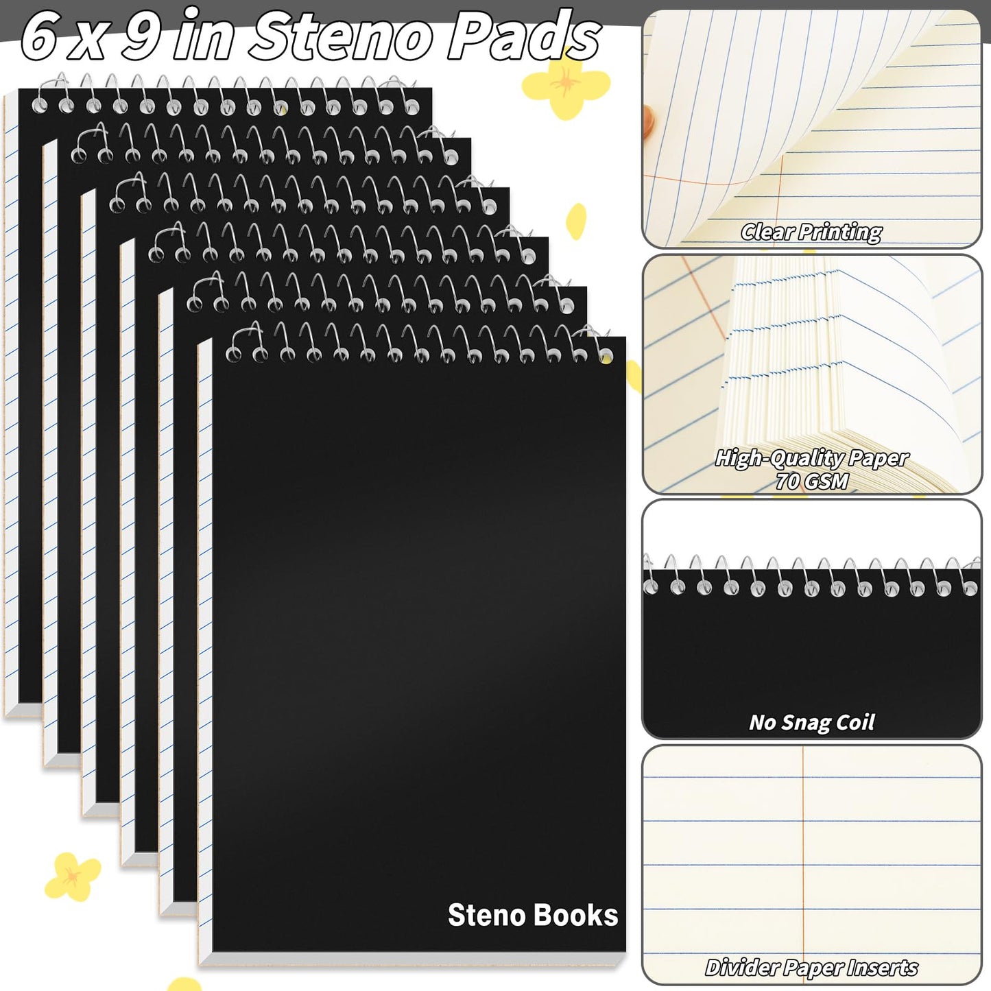 UZLU 24 Pcs Steno Pads 6 x 9 in Top Spiral Notebook Bulk Pack Note Pad 1440 Total Sheets Gregg Rule Steno Notebooks for School Office Home Students Teachers Organized Daily Notes Planners