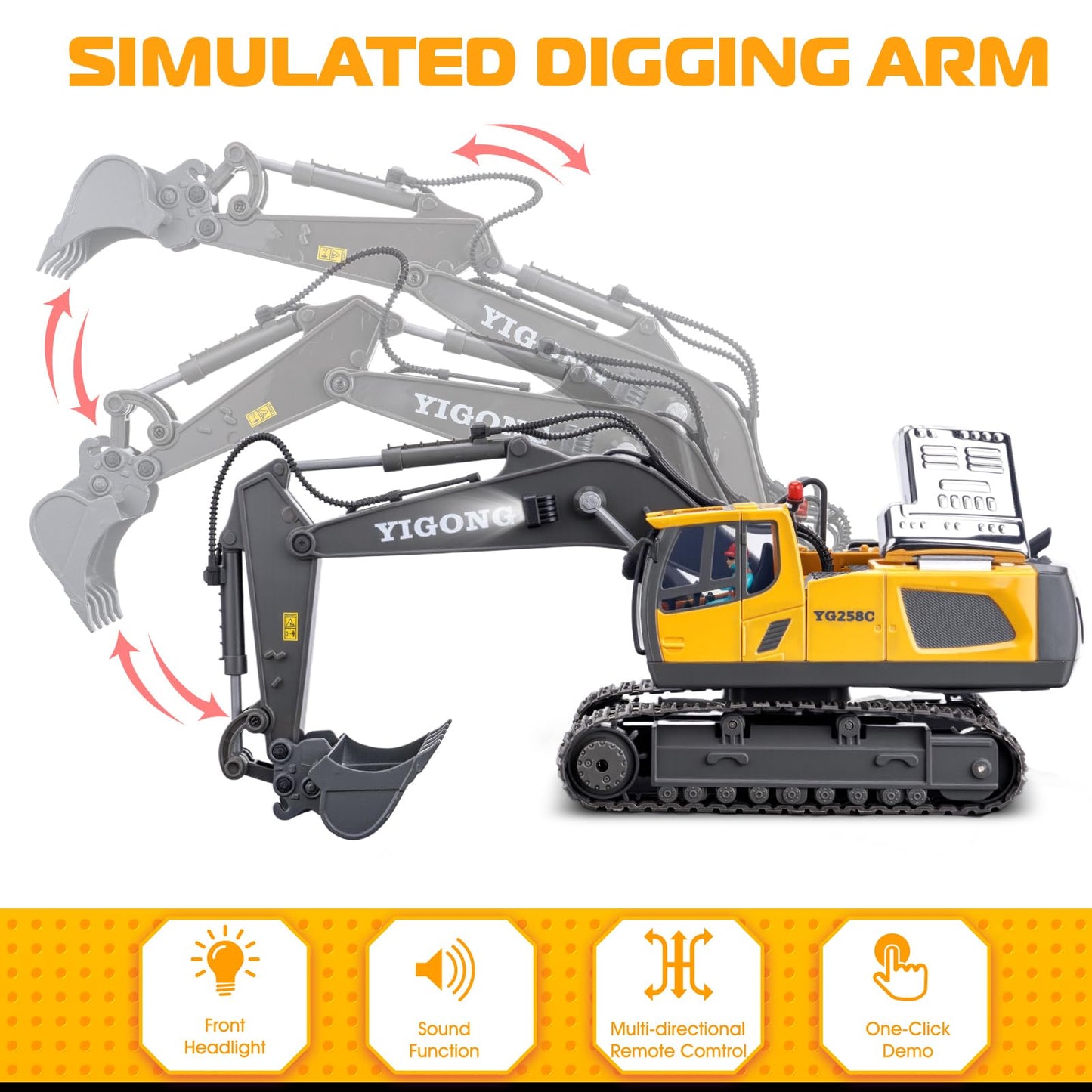 Samtop Remote Control Excavator Toys, 11 Channel 1:20 RC Construction Vehicles, 680° Rotation Hydraulic Car Toys for 4 5 6 7 8 9 10 Year Old Boys Kids, RC Truck Digger Toys Christmas Birthday Gifts