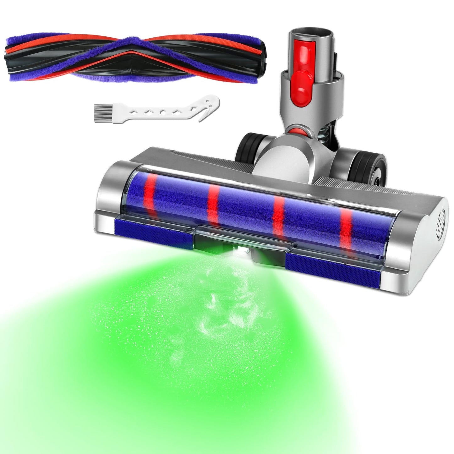 Lemige LED Green Light Head Replacement Parts for Dyson V7 V8 V10 V11 V15 Cordless Vacuum Cleaner, Quick Release LED Light Attachments, Anti-Tangle and Soft Brush Roller for Carpets, Rugs, Hard Floor