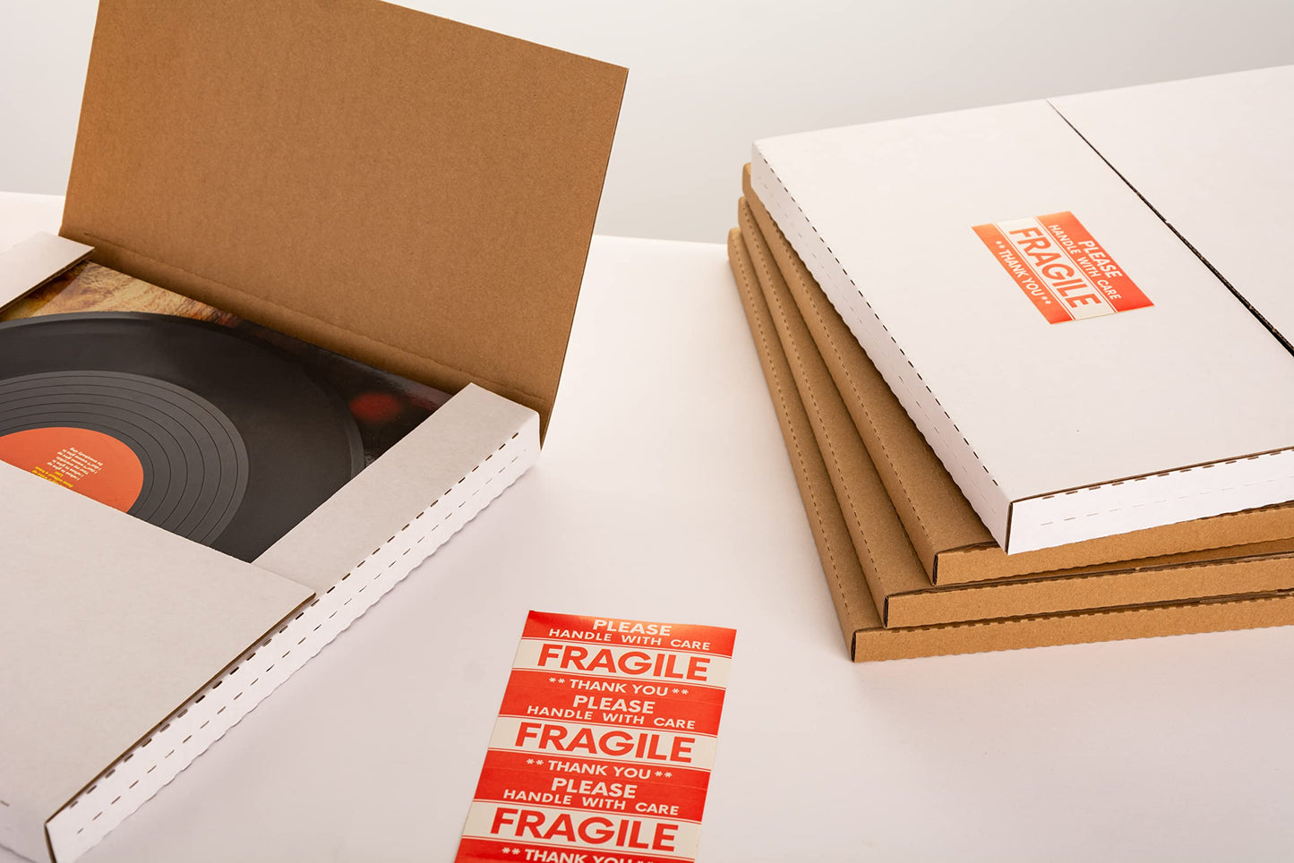 YUSHYIJIE 12-inch LP Mailers Vinyl Record Shipping Boxes, White, 15 Pack